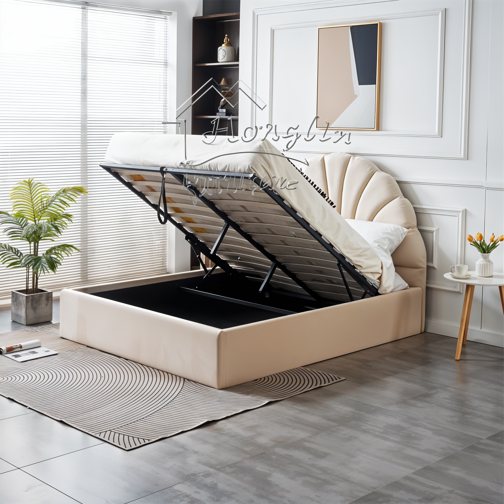 LUNAR VELVET STORAGE BED QUEEN 5X6.3 FEET_2