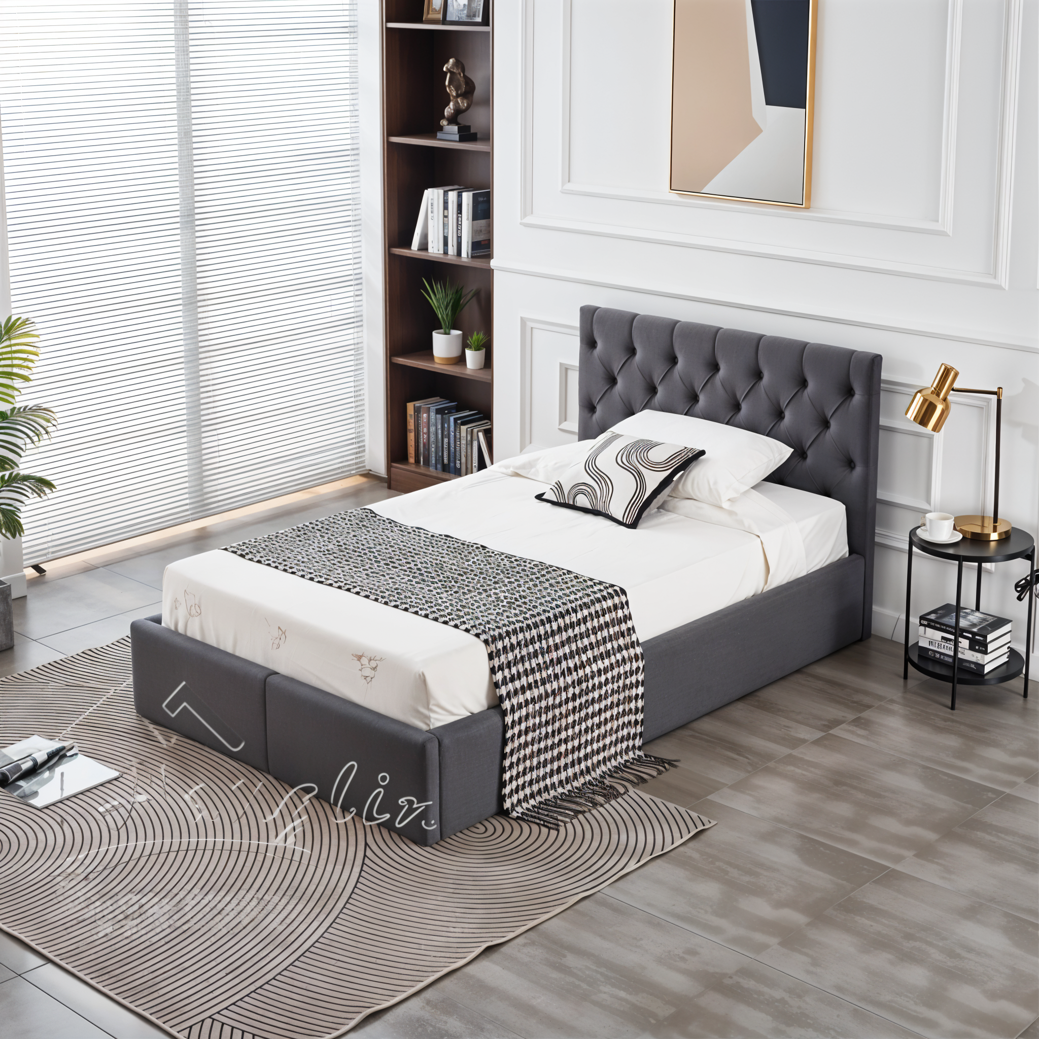 BLACK VELVET AURA STORAGE BED QUEEN 5X6.3 FEET_2