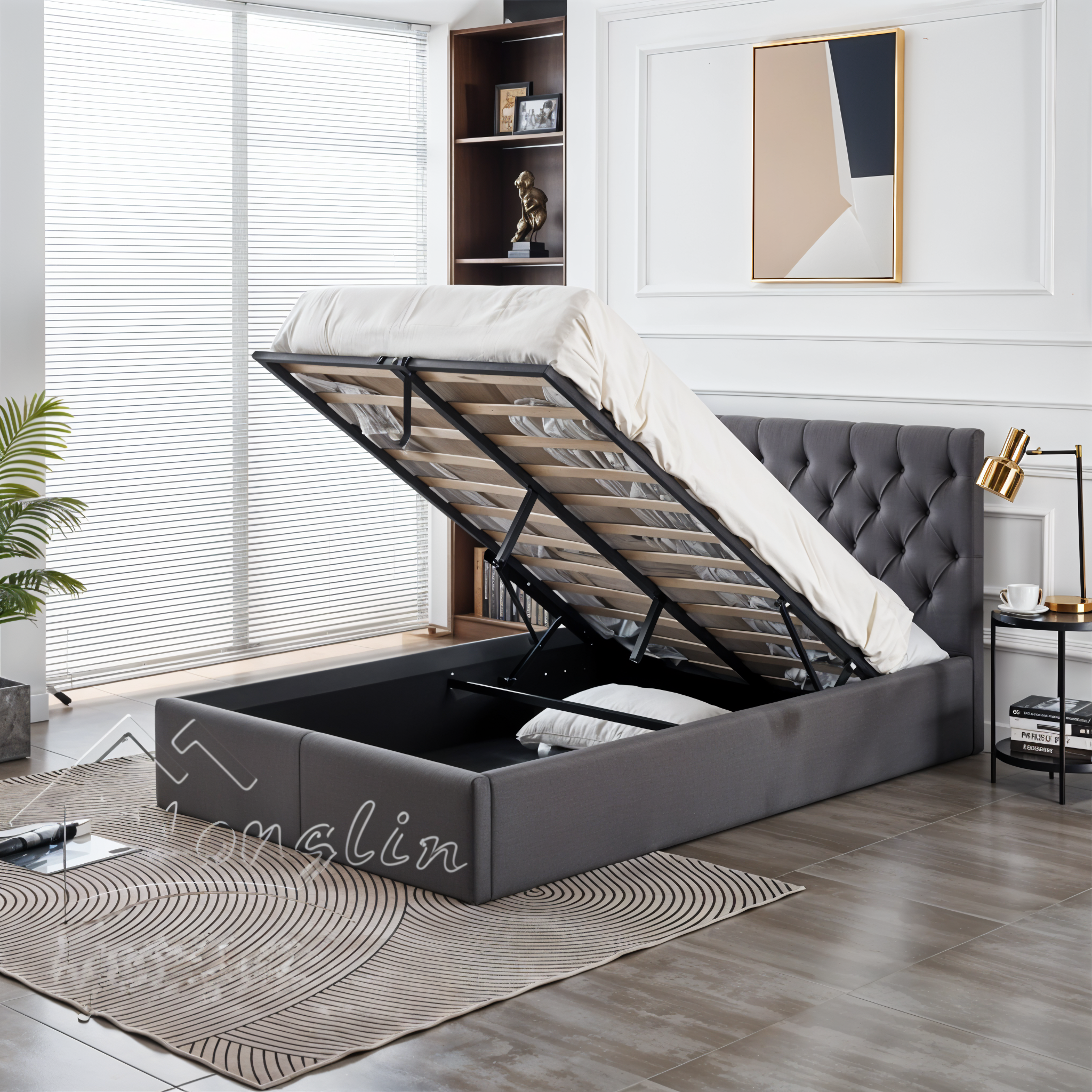 BLACK VELVET AURA STORAGE BED QUEEN 5X6.3 FEET_5