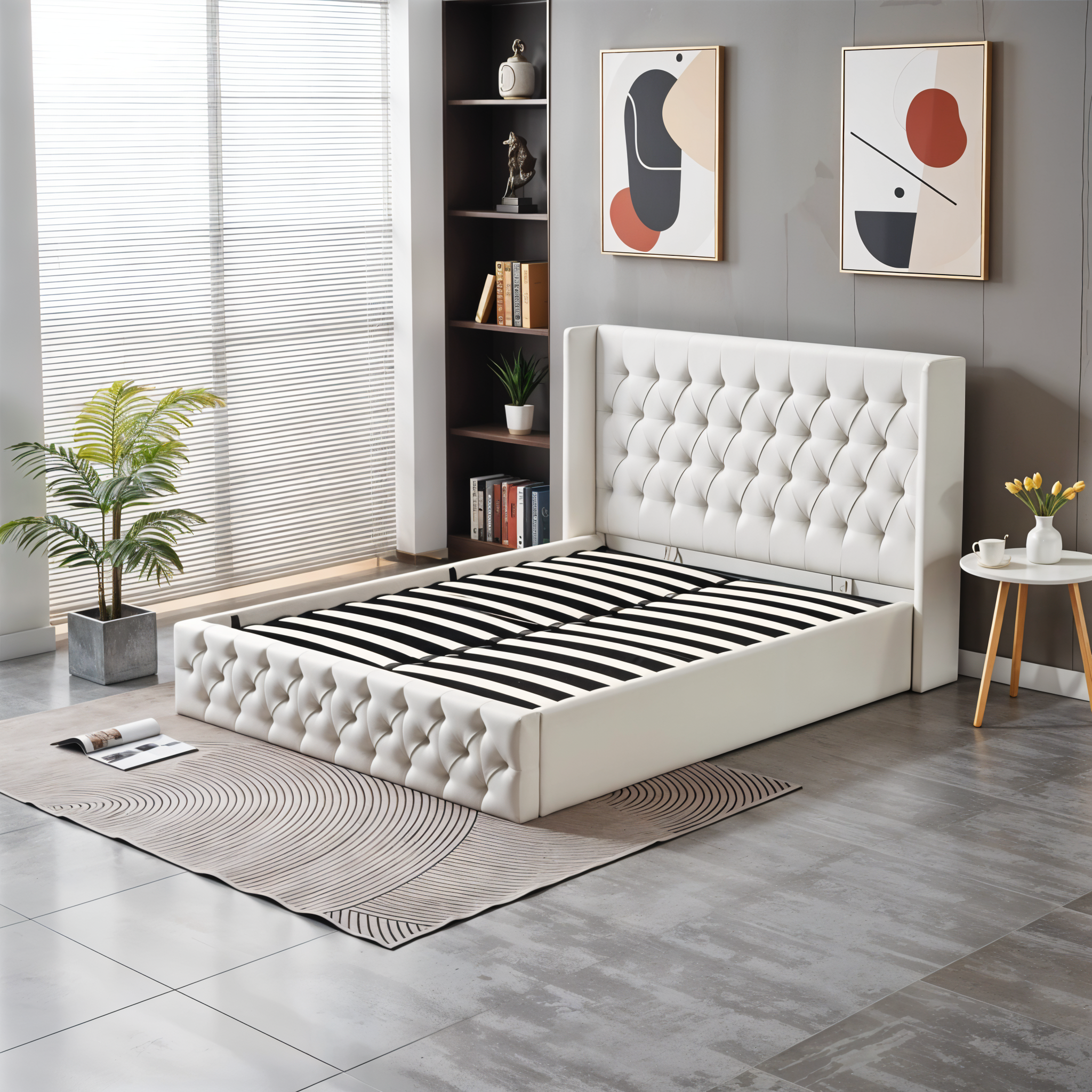 HIGH RISE PU LEATHER STORAGE BED DOUBLE 4X6.3 FEET_1