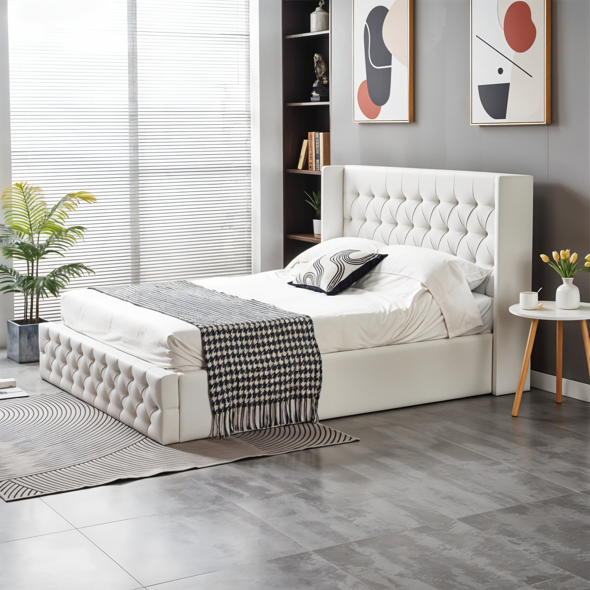 HIGH RISE PU LEATHER STORAGE BED DOUBLE 4X6.3 FEET_3