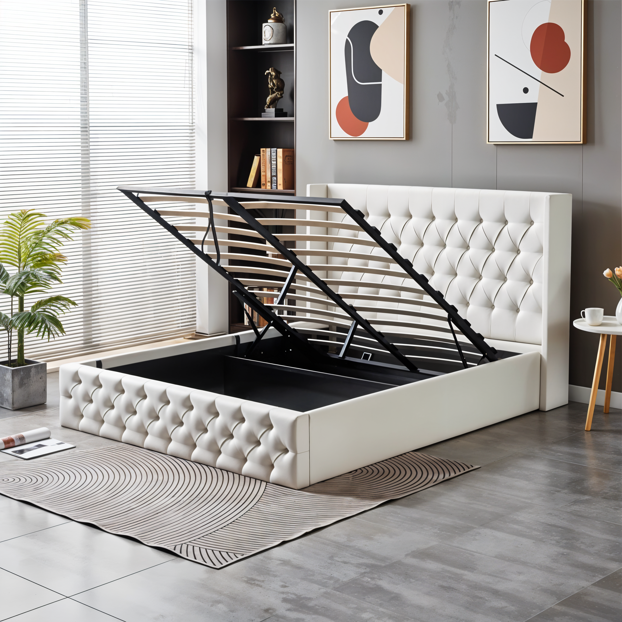 HIGH RISE PU LEATHER STORAGE BED KING 6X6.6 FEET_2