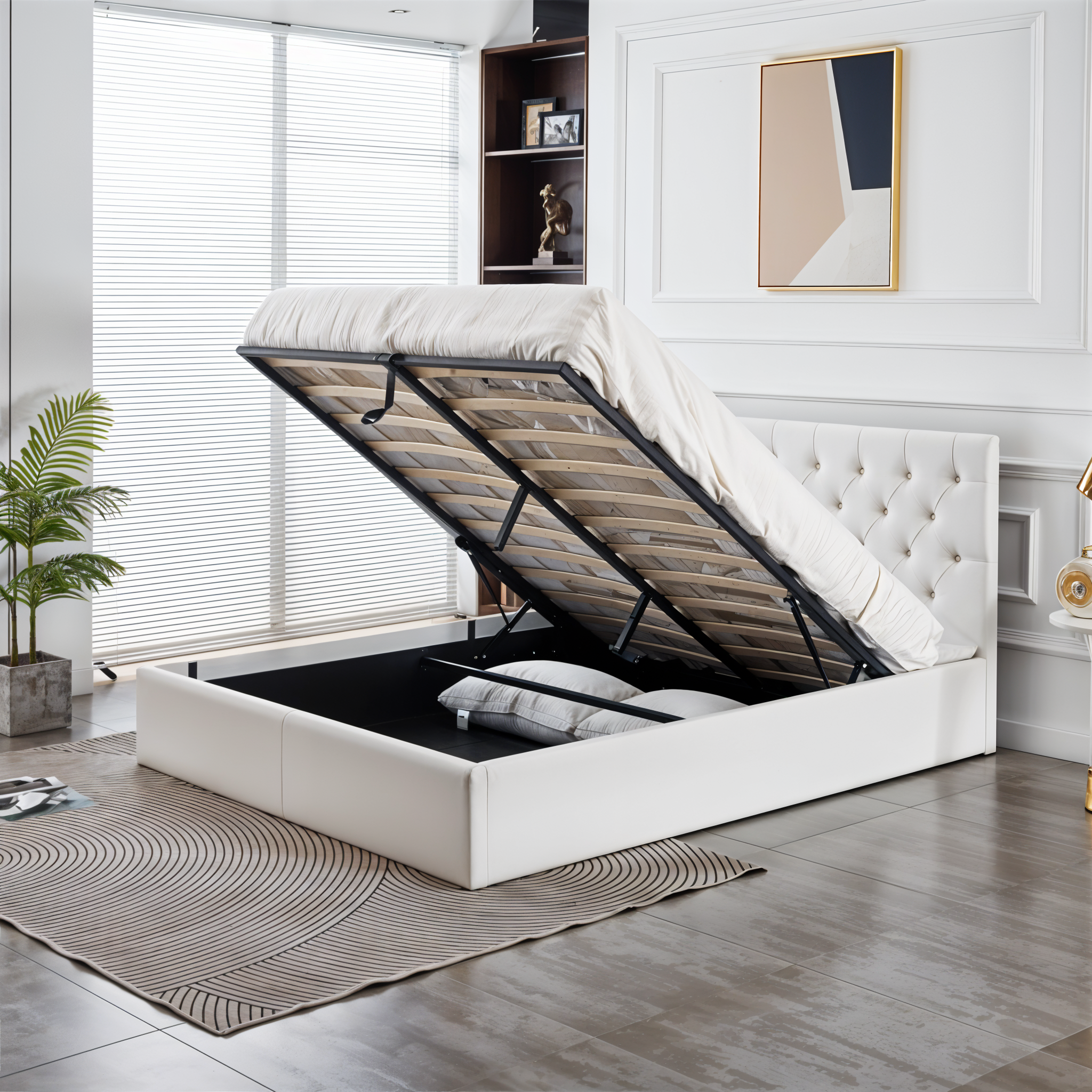 AURA PU LEATHER STORAGE BED QUEEN 5X6.3 FEET _2