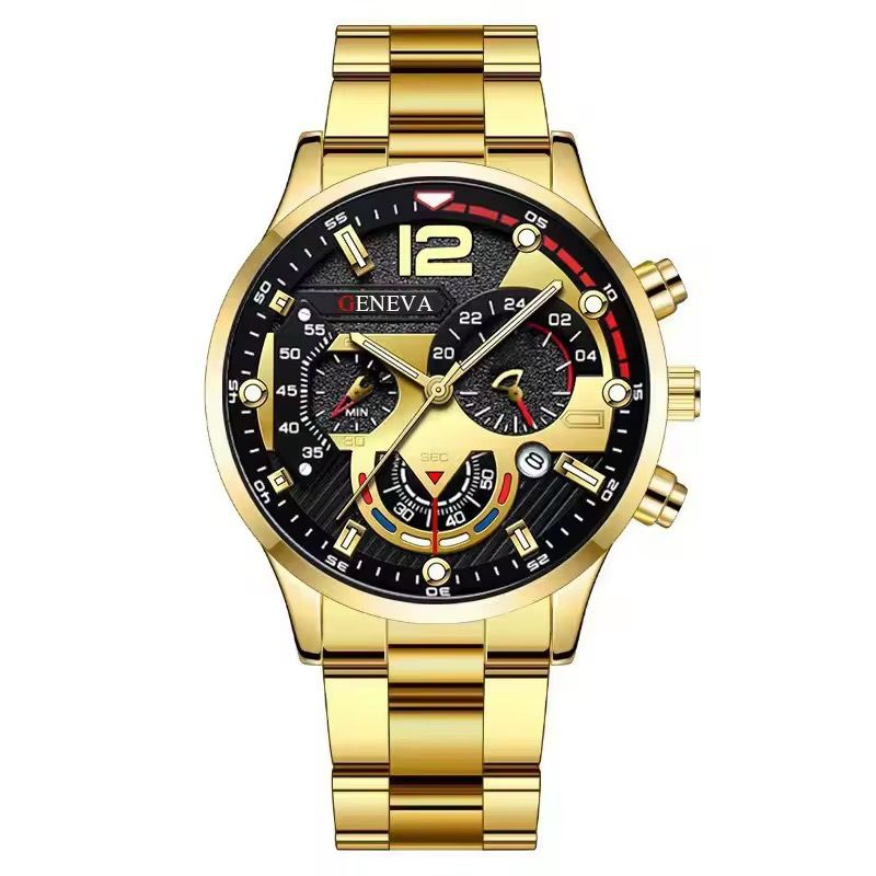 Wholesale Alloy Fashion Stainless Steel Quartz Watch Bracelet Jewelry Set Classic Gold Geneva Watches Set for Men_3