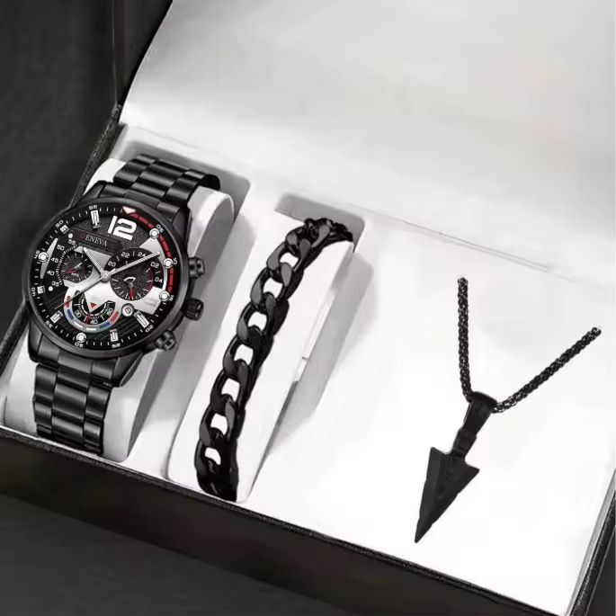 Wholesale Alloy Fashion Stainless Steel Quartz Watch Bracelet Jewelry Set Classic Gold Geneva Watches Set for Men_2