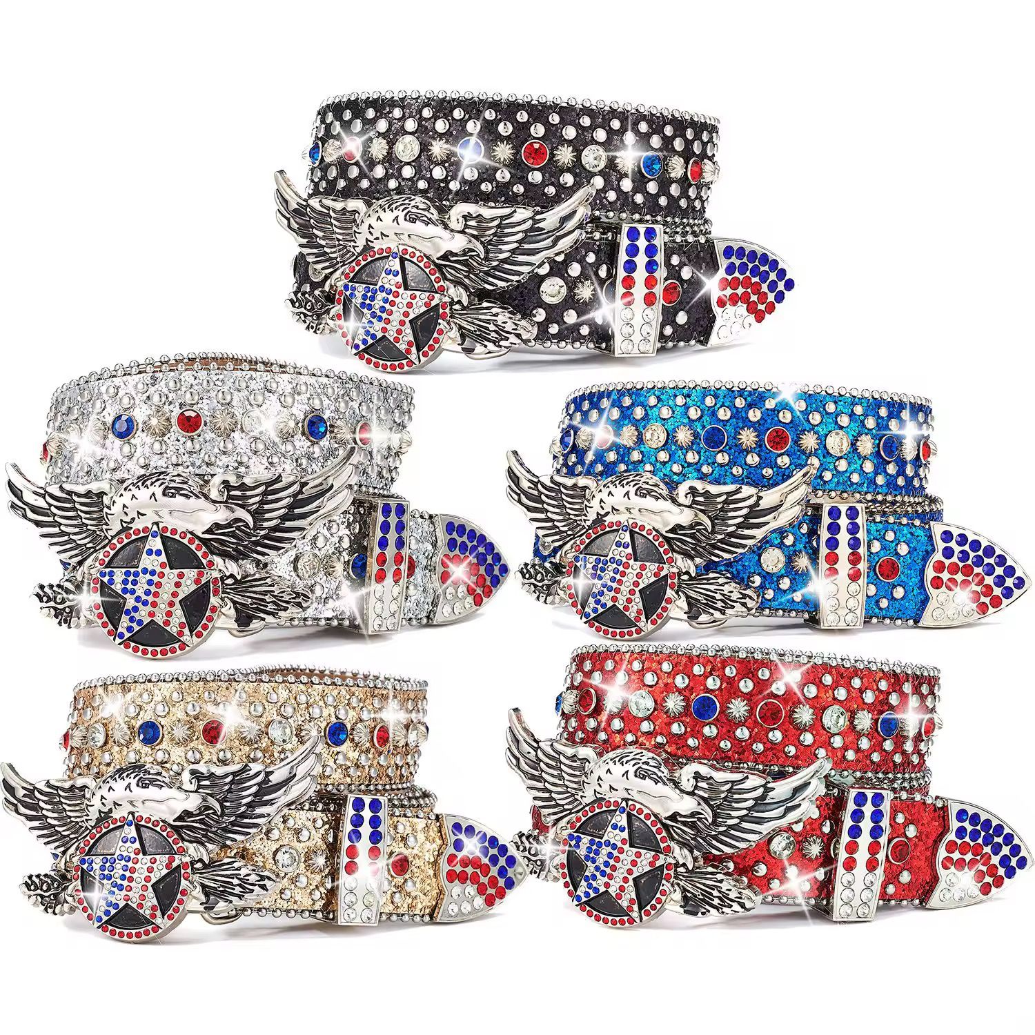 Fashion Blingbling Skull Accessories Western Men Women Rhinestone Bb Belt Cowboy and Cowgirl Waist Diamond Belt_1