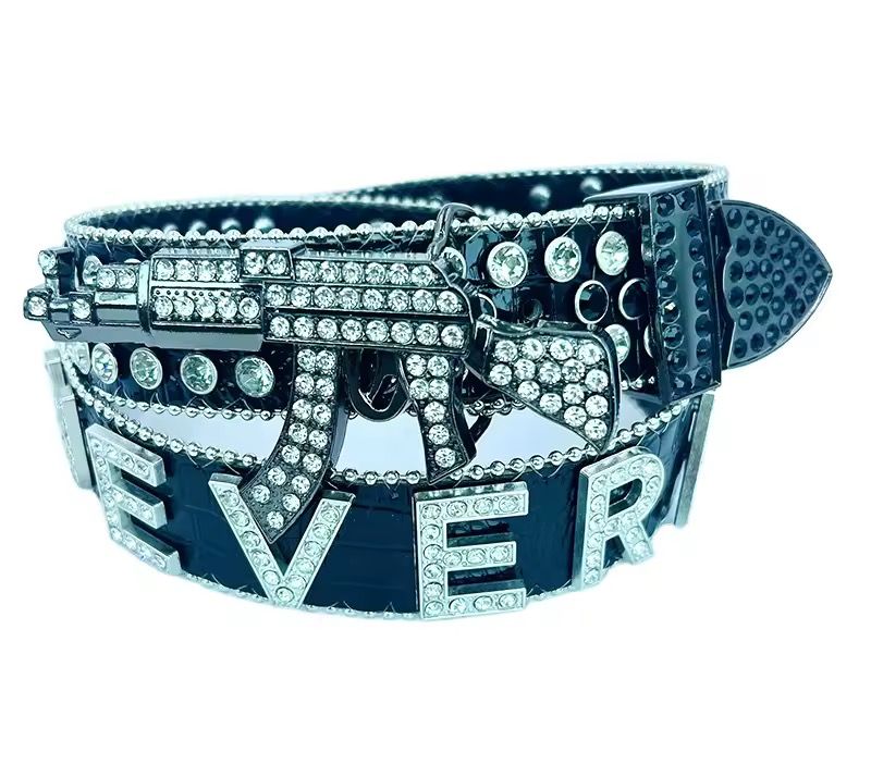 Customized New Style Western Crystal Belt with PU Leather and Rhinestone Alloy Buckle for Daily Use_1