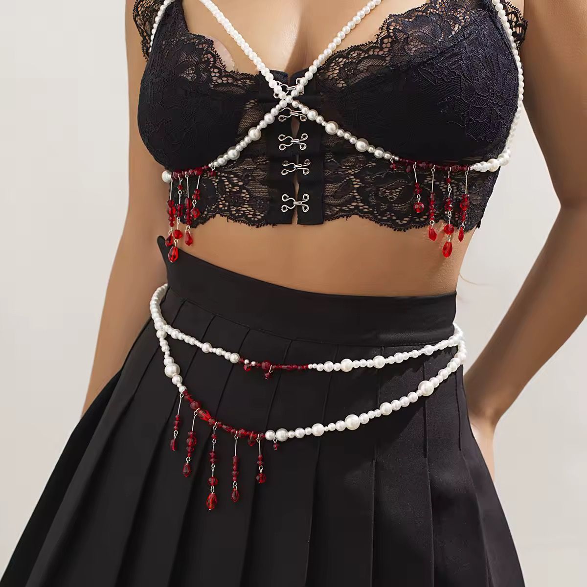 2025 Fashion Wholesale Handmade Women's Waist Chain Belt Body Chain Metal Belts with Plastic Beads Hip Hop Style Body Jewelry_2