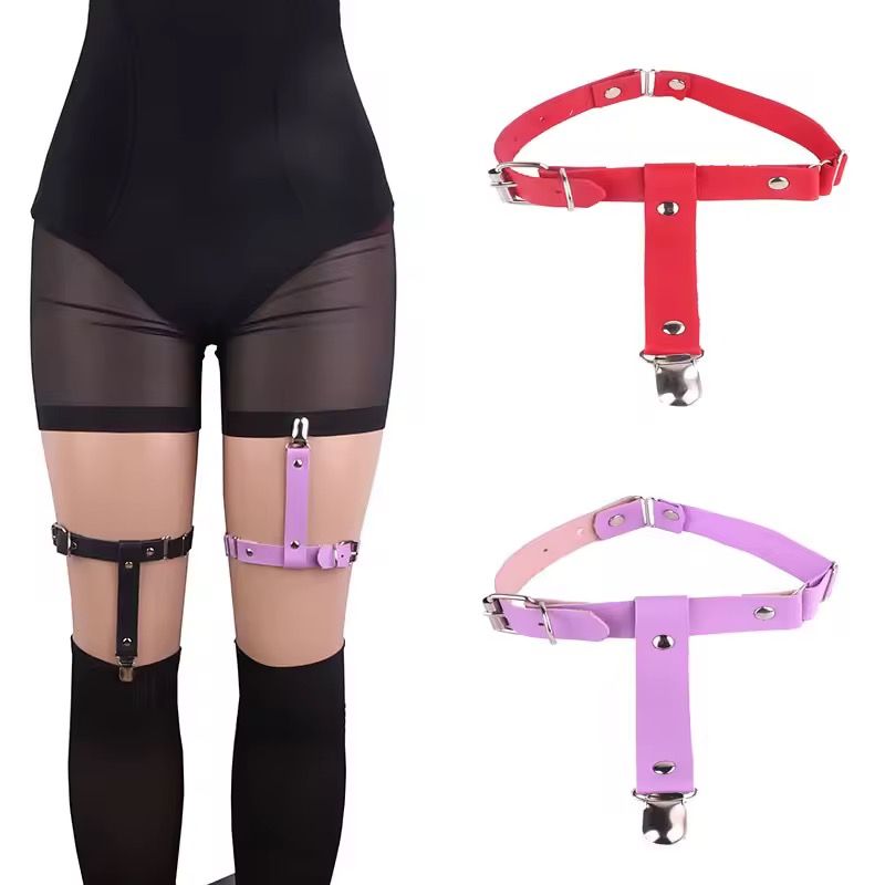 Hot Selling Sexy Mature Adjustable Punk Harajuku Legging Garters Leg Bondage Suspen Girls' Gothic Leather Leg Thigh Garter Belt_4