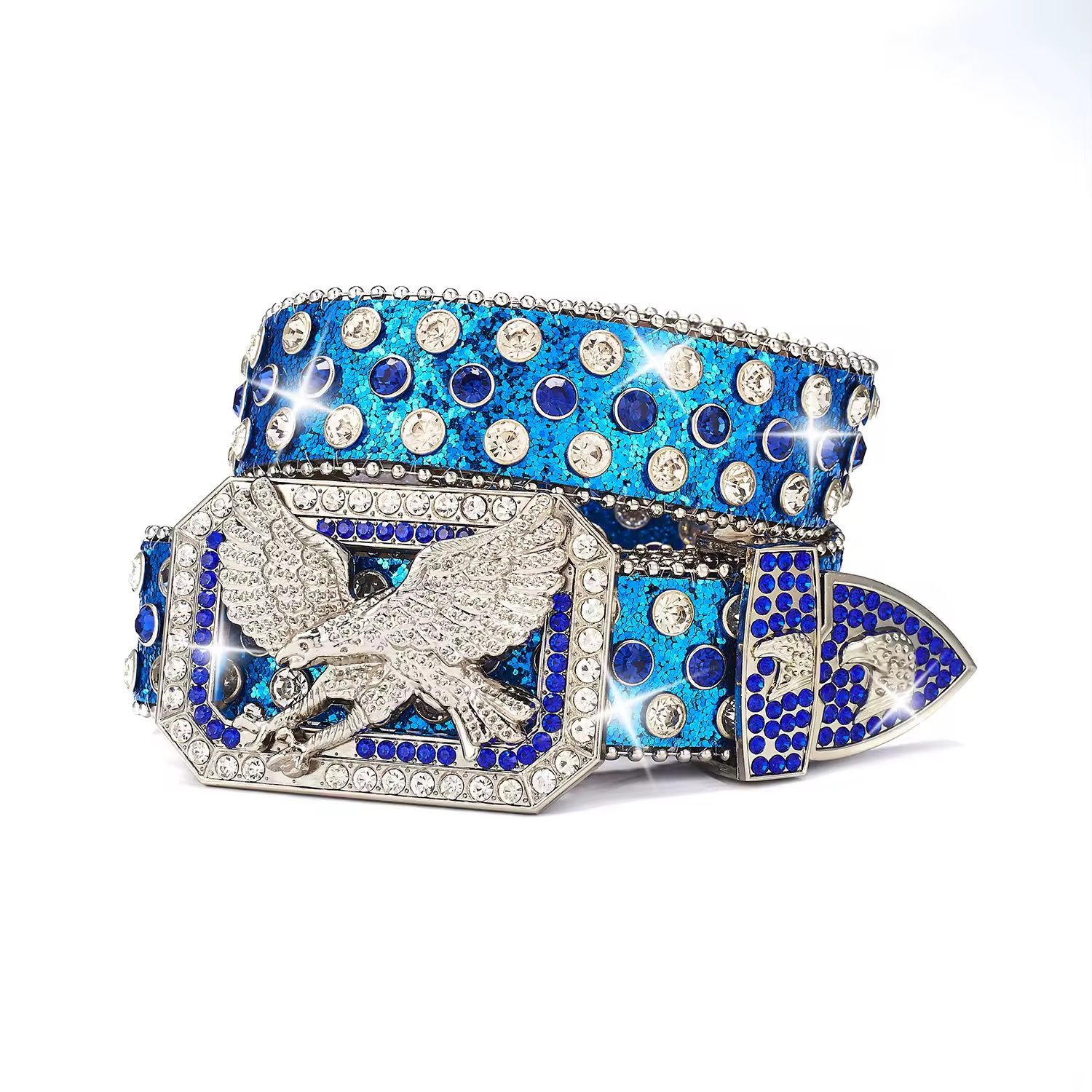 2024 New Retro Metal for Buckle Design Punk Crystal Eagle Belt with Diamond Fashion Cowboy Rhinestone Western Leather Belt_4