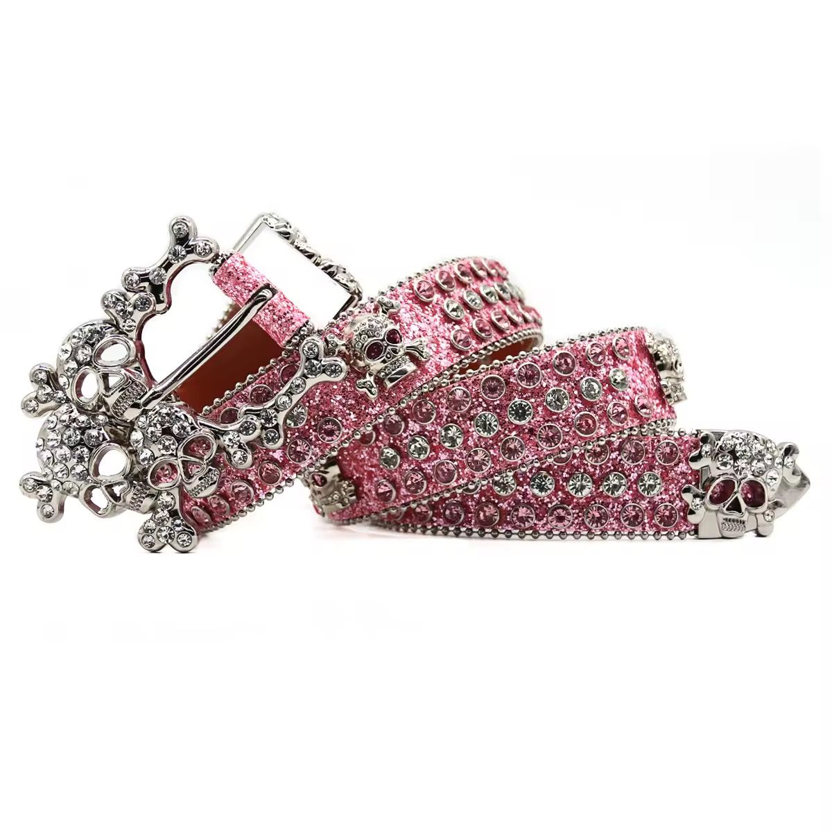 New Western Luxury Crystal Rhinestone Belt With Skeleton Button Head Hip Hop Punk Fashion Trend Designer Women's Belt_2
