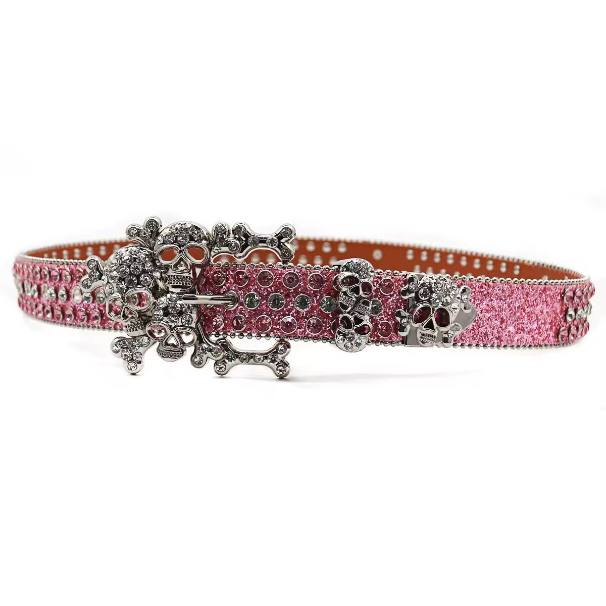 New Western Luxury Crystal Rhinestone Belt With Skeleton Button Head Hip Hop Punk Fashion Trend Designer Women's Belt_1