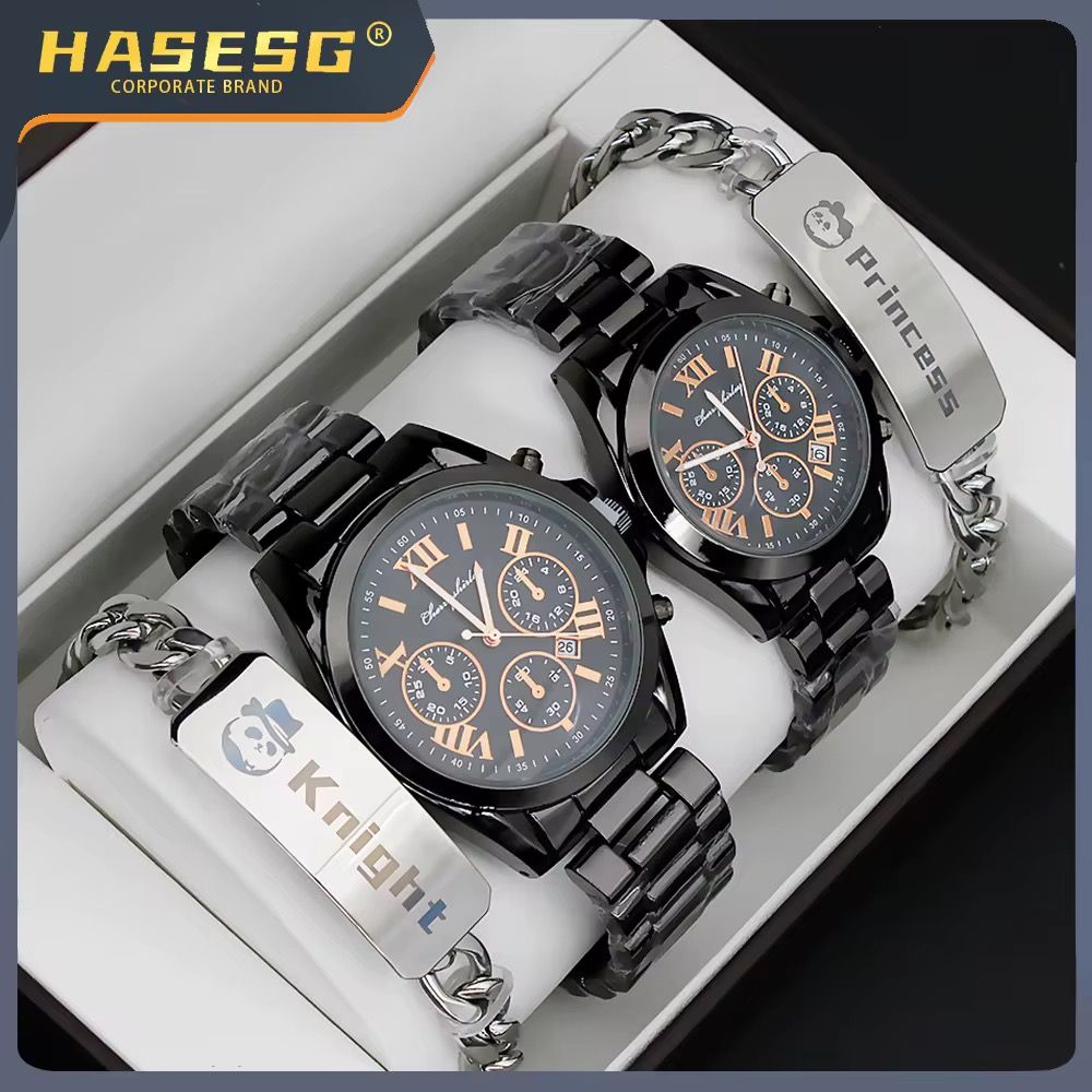 Black Watch High Quality Stainless Steel Bracelet Creative Gift Quartz Watch for Men and Women_0