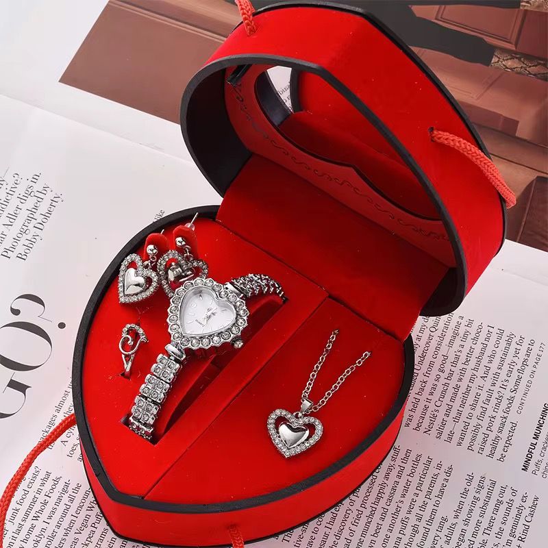 Brand New Luxury Quartz Women's Watch Set with Diamond Inlaid Heart-shaped Gift Box Fashionable Pointer Dialwomen's Watch_3