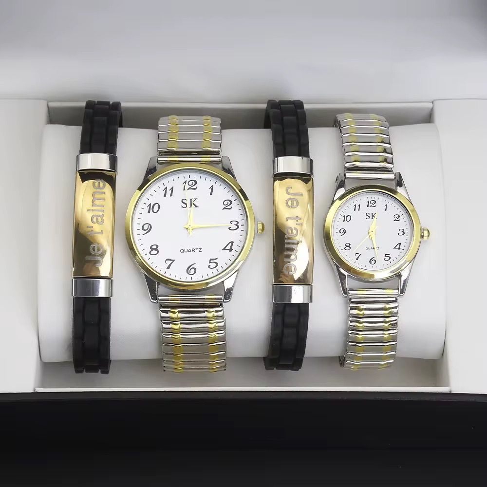 Je taime Couple's Quartz Watches Bracelet Set Luxury Man Watch and Women's Wrist Watch Gifts for Women Elastic Strap_0