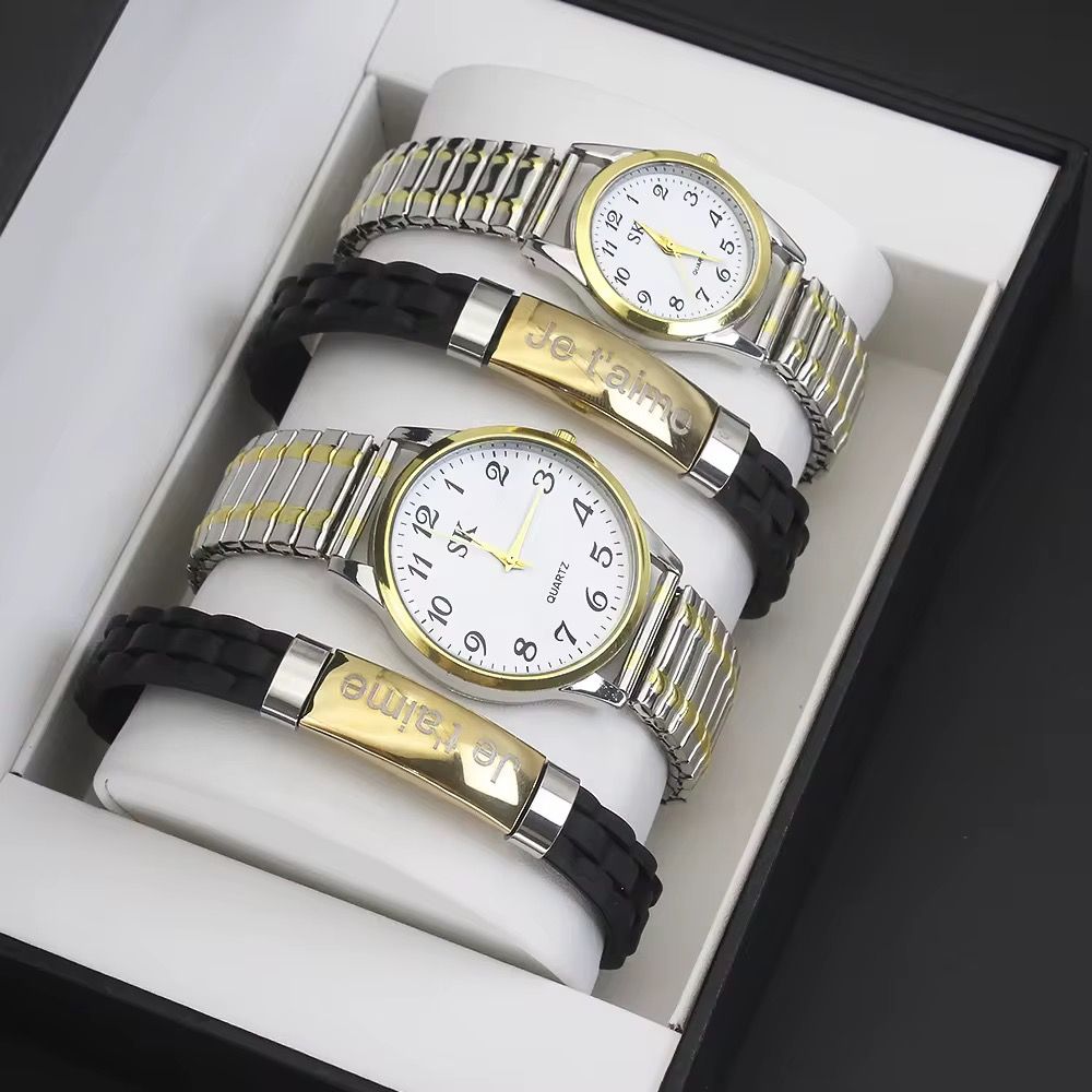 Je taime Couple's Quartz Watches Bracelet Set Luxury Man Watch and Women's Wrist Watch Gifts for Women Elastic Strap_1
