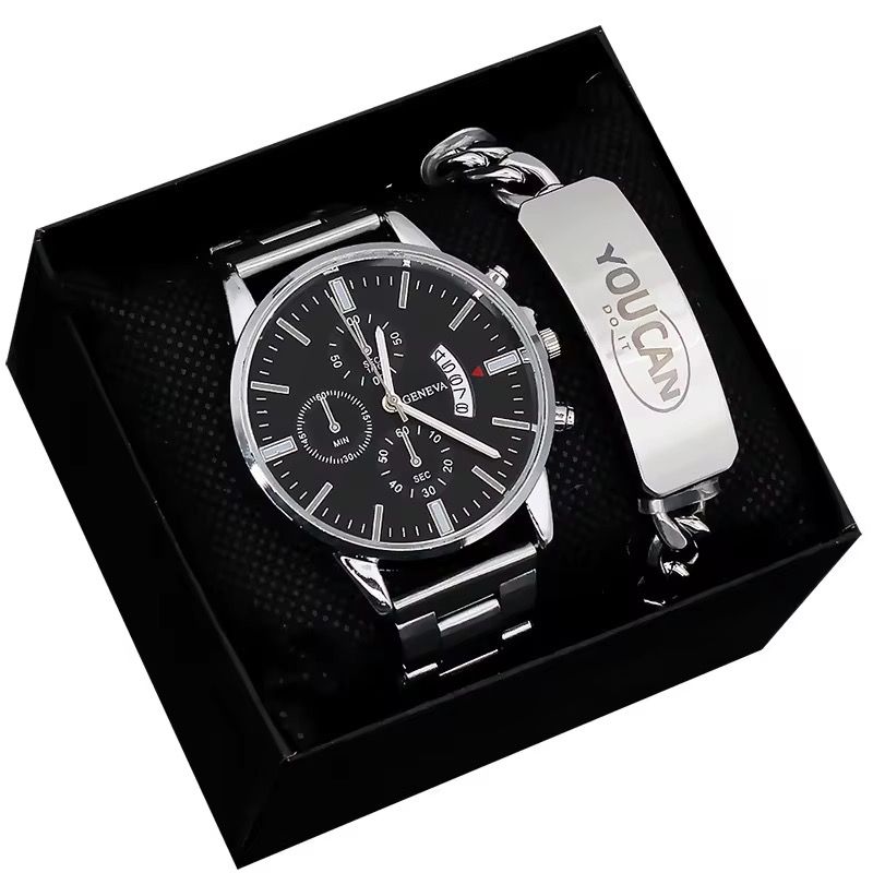 Wrist Watch for Men Simple With Calendar Dial Fashion Men Quartz Watches and Stainless Steel Bracelet Set_4
