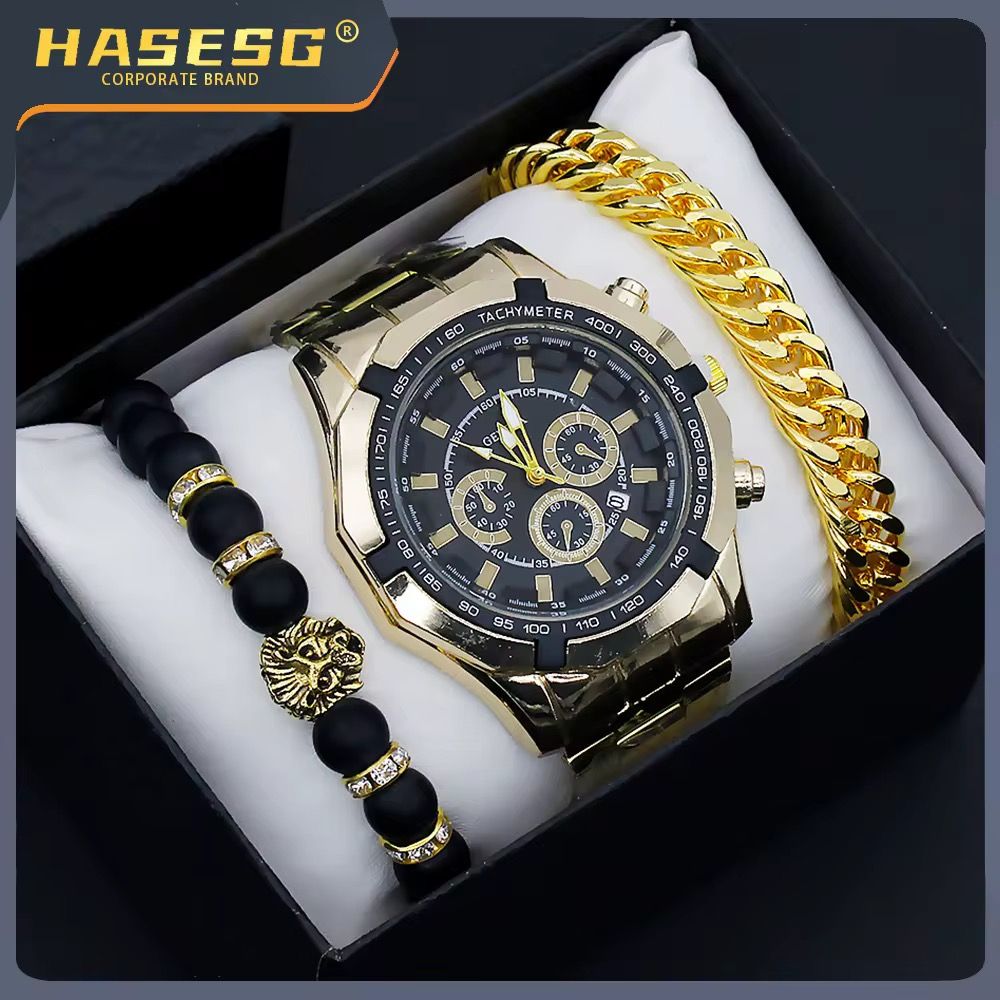 Fashion Wrist Watch for Men With Calendar Big Dial Fashion Men Quartz Watches and Bracelet Set_4