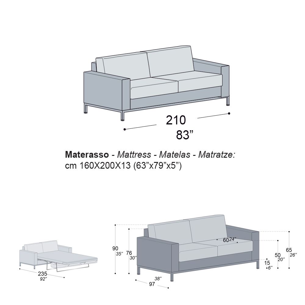 Sofa with bed opening in metal and polyurethane made in Italy _8