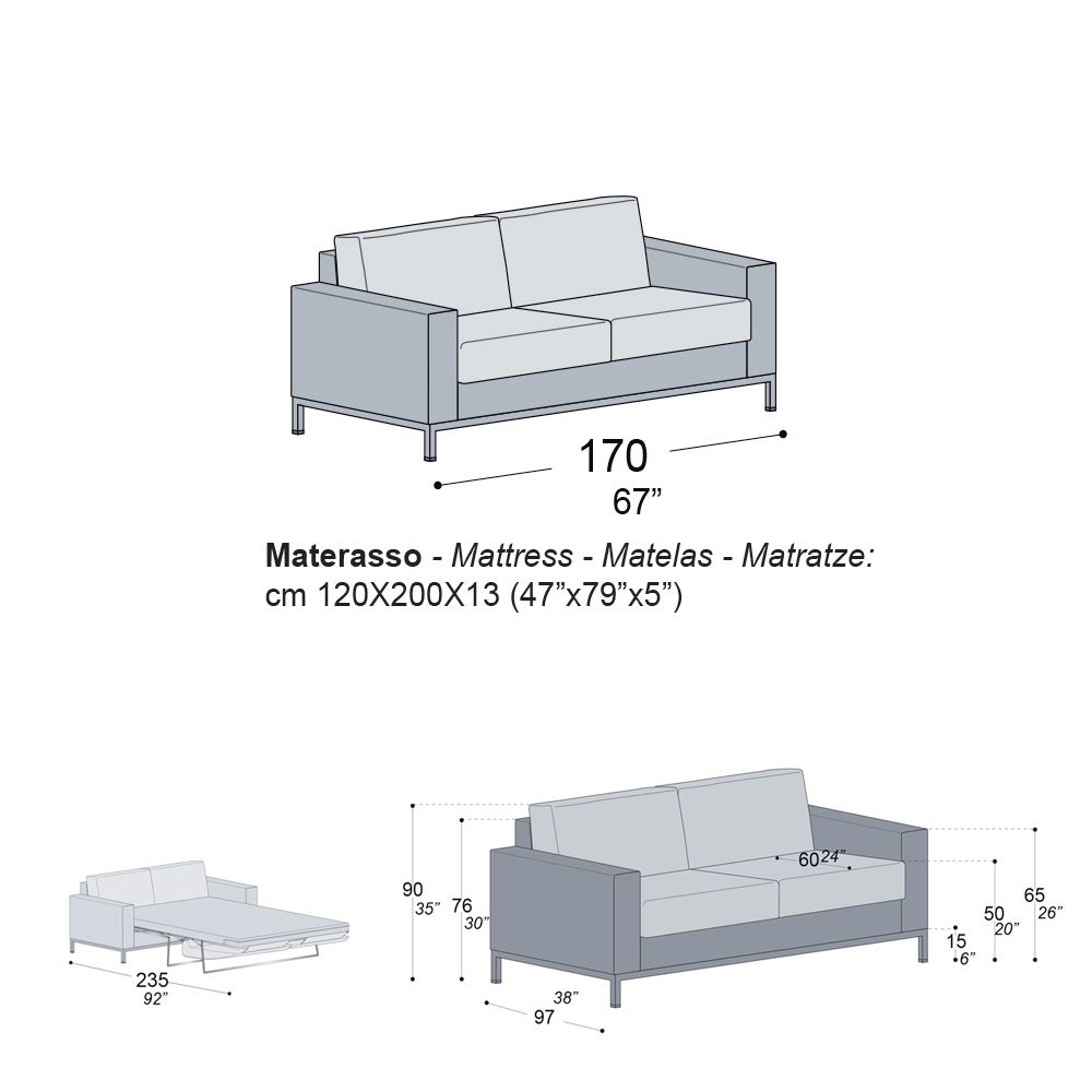 Sofa with bed opening in metal and polyurethane made in Italy _6