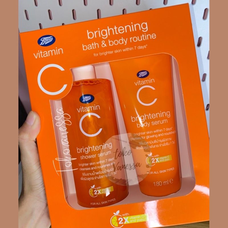 Boots Vitamin C Brightening Shower Serum 495ml + Body Serum 180ml BUNDLE SET_0