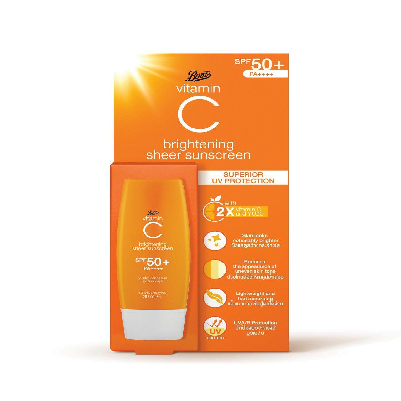 Boots Vitamin C Brightening Sheer Sunscreen SPF50+ PA++++ 30ml_0