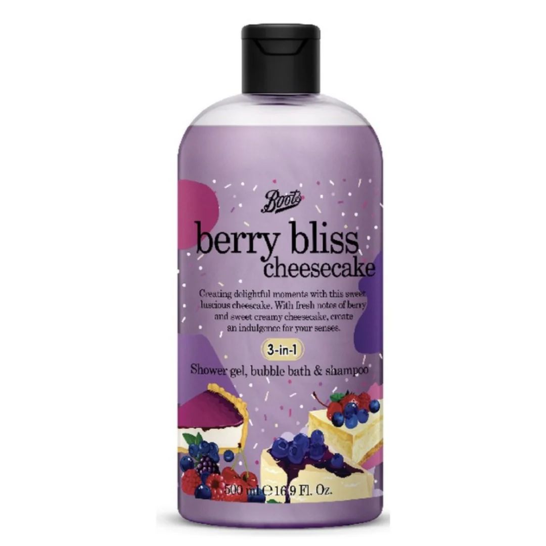 Boots Shower Gel Bubble Bath & Shampoo 500ml - Berry Bliss Cheesecake_0