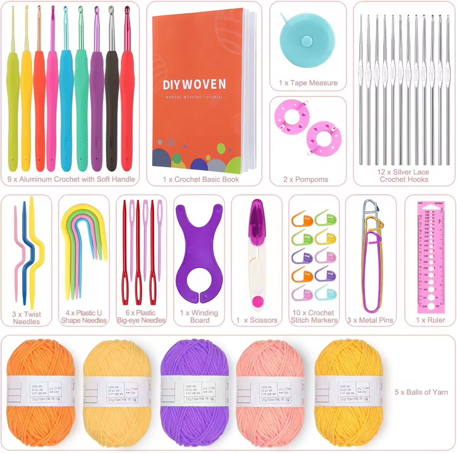 Charmkey Beginner Crochet Set Includes Yarn Crochet Hooks and Knitting Accessories_4