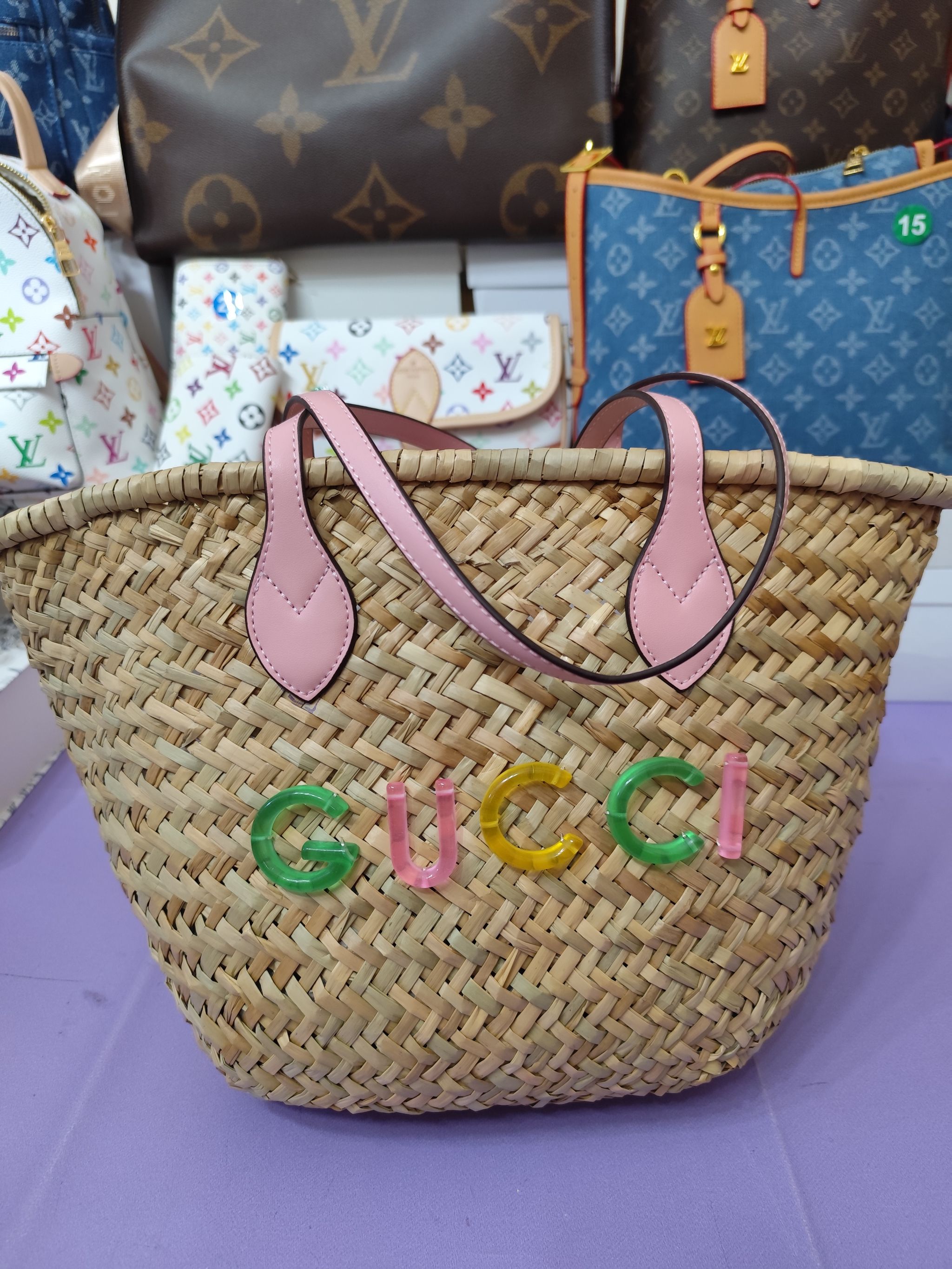 Bolsos GG, mimbre asas  rosas_0