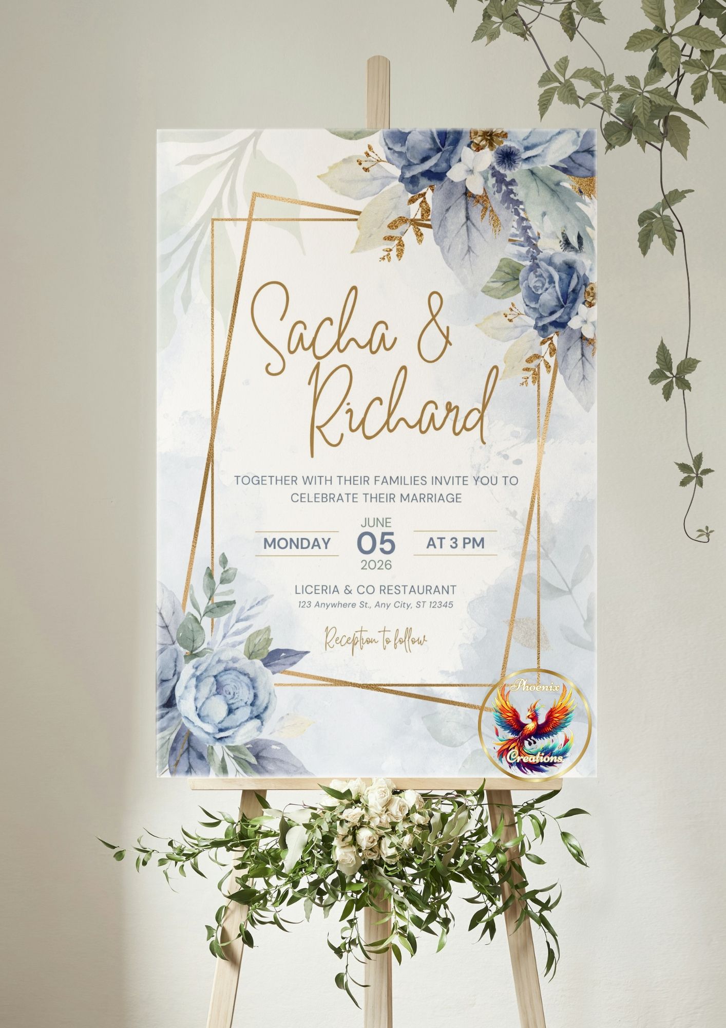 Blue & White Wedding Venue Welcome Board_0