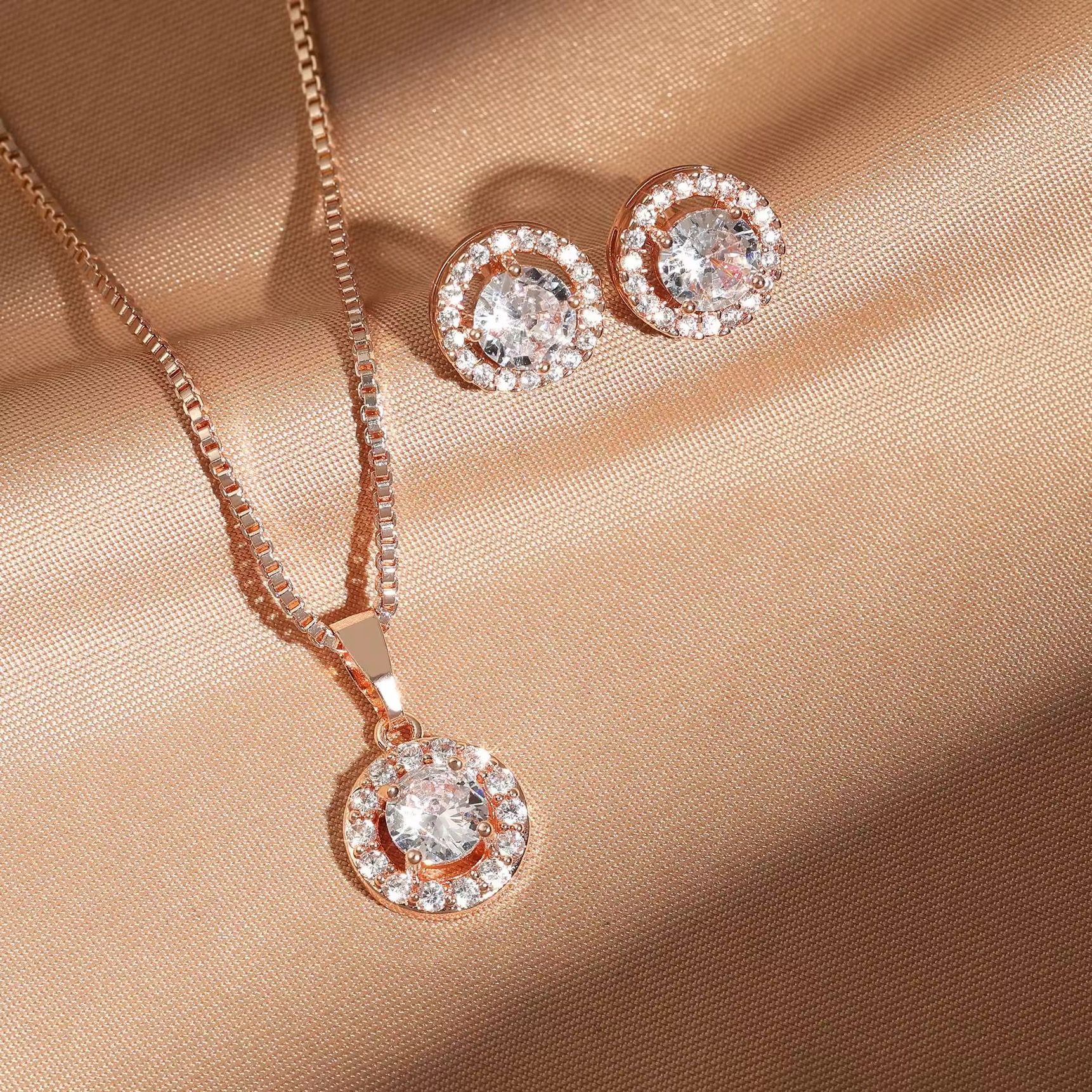 Romantic Elegant Jewelry Shiny Zircon Necklace Earrings Jewelry Sets Necklace Pendant Charms Jewelry_2