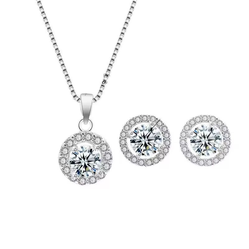 Romantic Elegant Jewelry Shiny Zircon Necklace Earrings Jewelry Sets Necklace Pendant Charms Jewelry_3