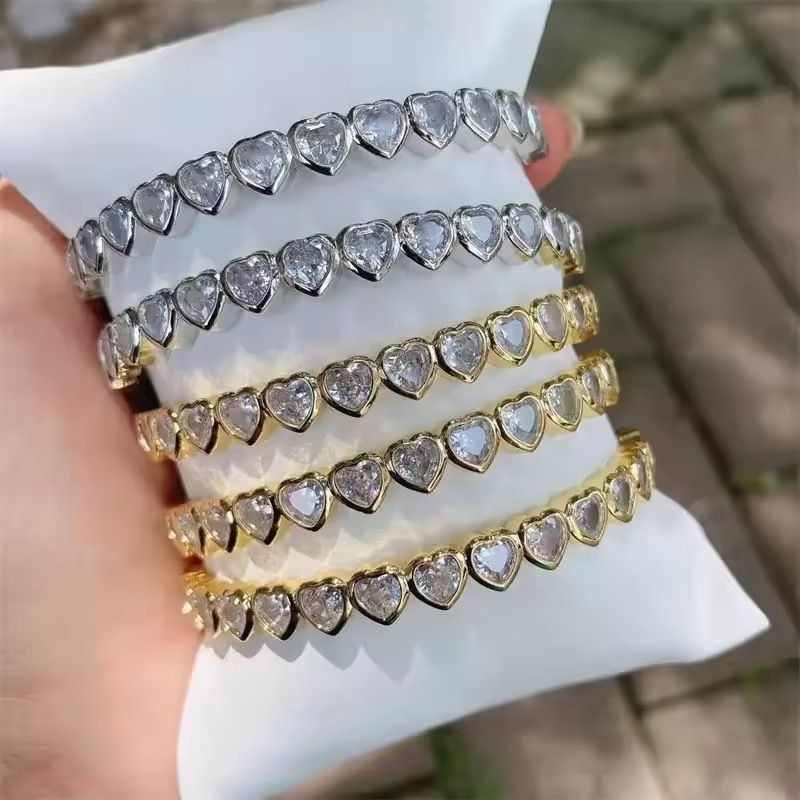 Rainbow Heart Zircon Bracelet Multicolor Tennis Chain Accessory Elegant Bangles Brass Jewelry for Women Girls_3