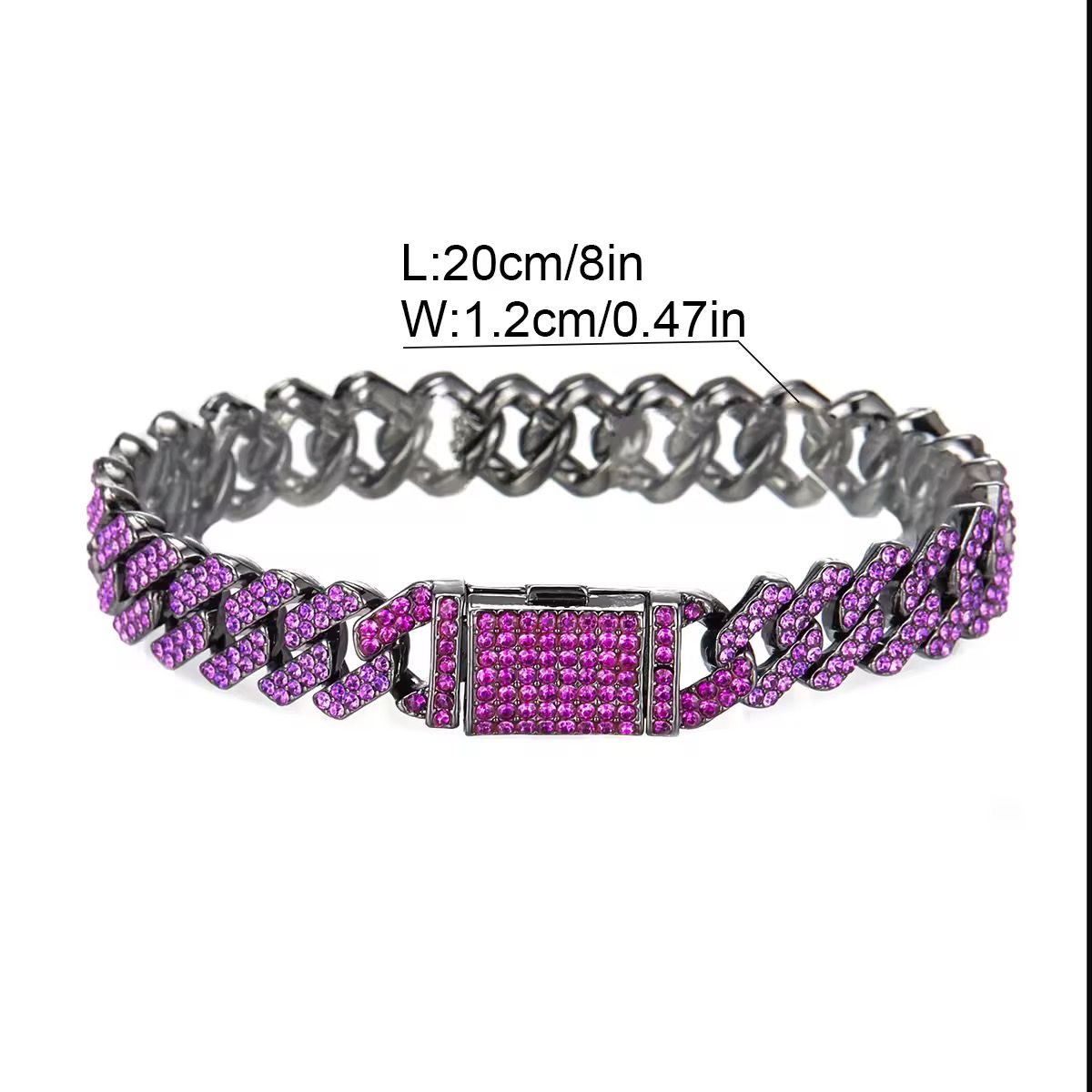 Iced Out 2 Rows Miami Cuban Chain Necklace Gorgeous Faux Diamond Cuban Link Chain Purple Hip Hop Jewelry Set for Men and Women_2