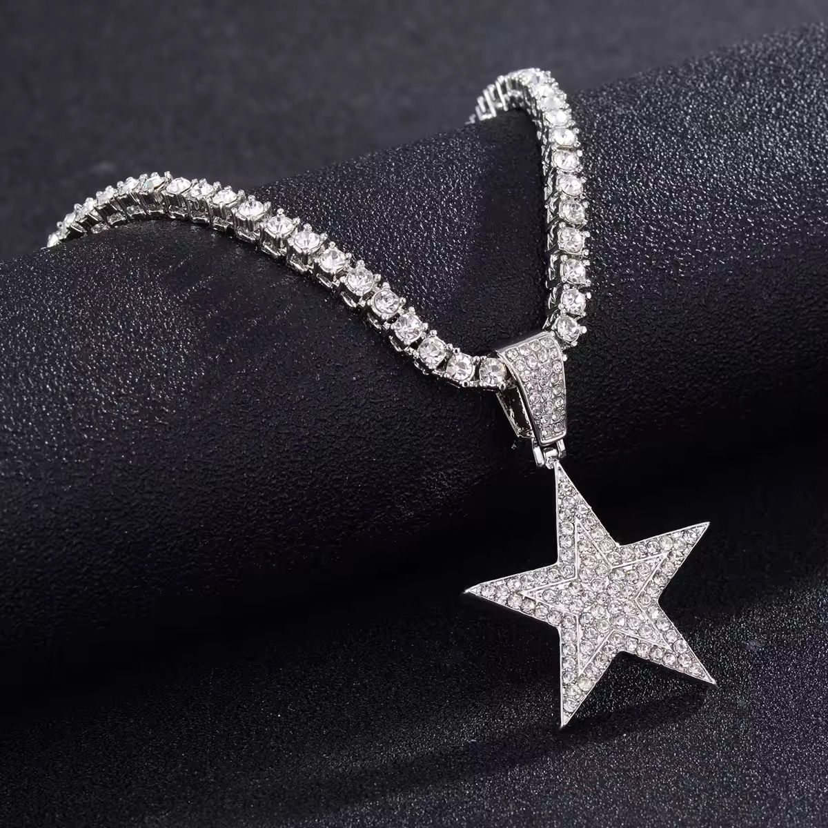 Iced Out Hip Hop Star Pendant Necklace for Men Women Bling 4MM Tennis Chain Fashion Jewelry Rapper Necklace Gift_0