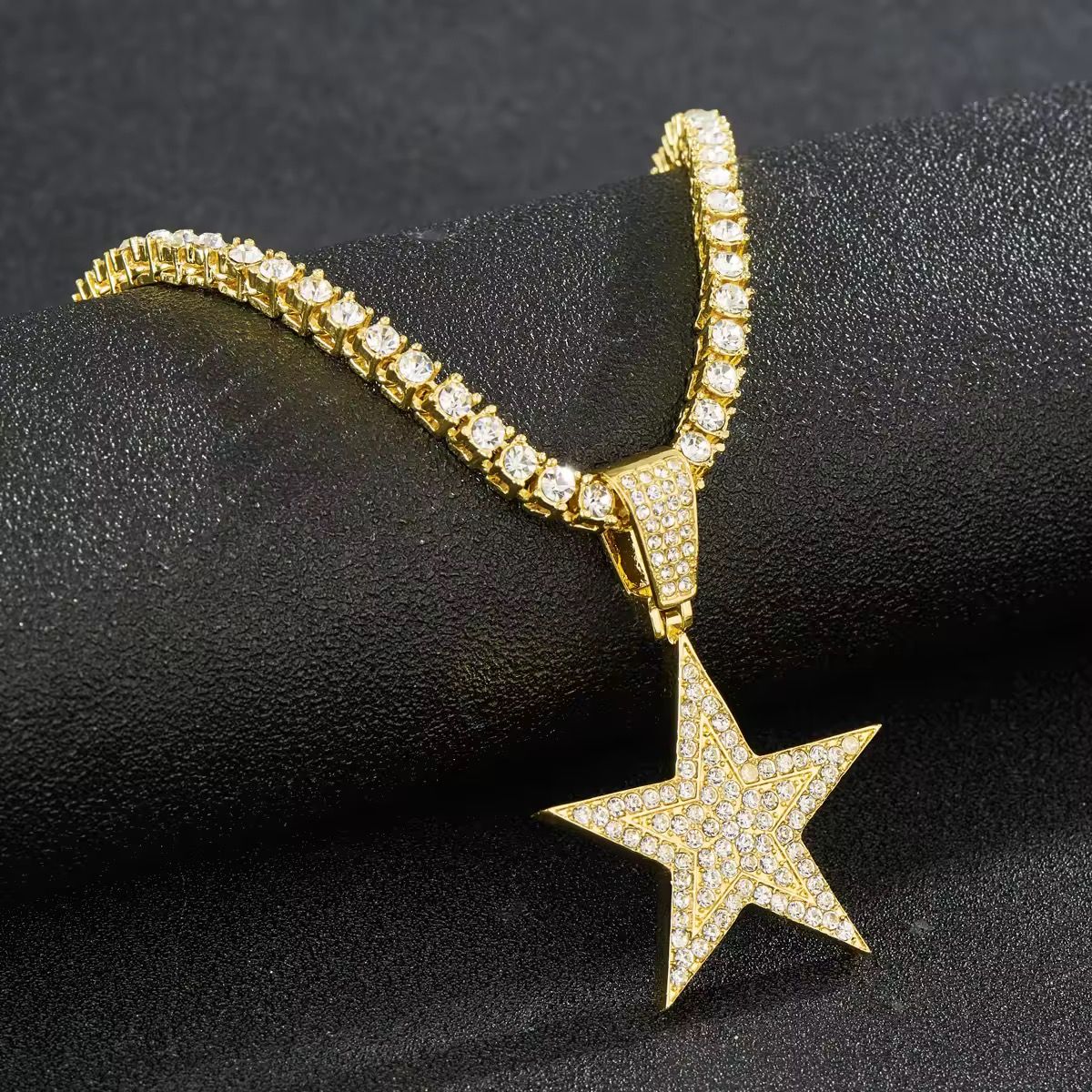 Iced Out Hip Hop Star Pendant Necklace for Men Women Bling 4MM Tennis Chain Fashion Jewelry Rapper Necklace Gift_1