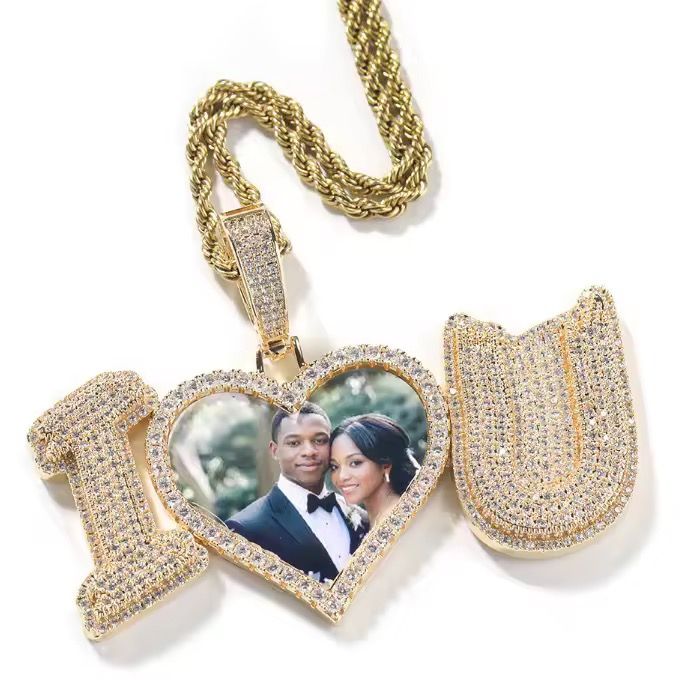 Wholesale and Customize 2Pcs/Set Shiny Fashion Custom Photo Pendant Jewelry Necklace for Men Women Mens Women Accessories Set_1
