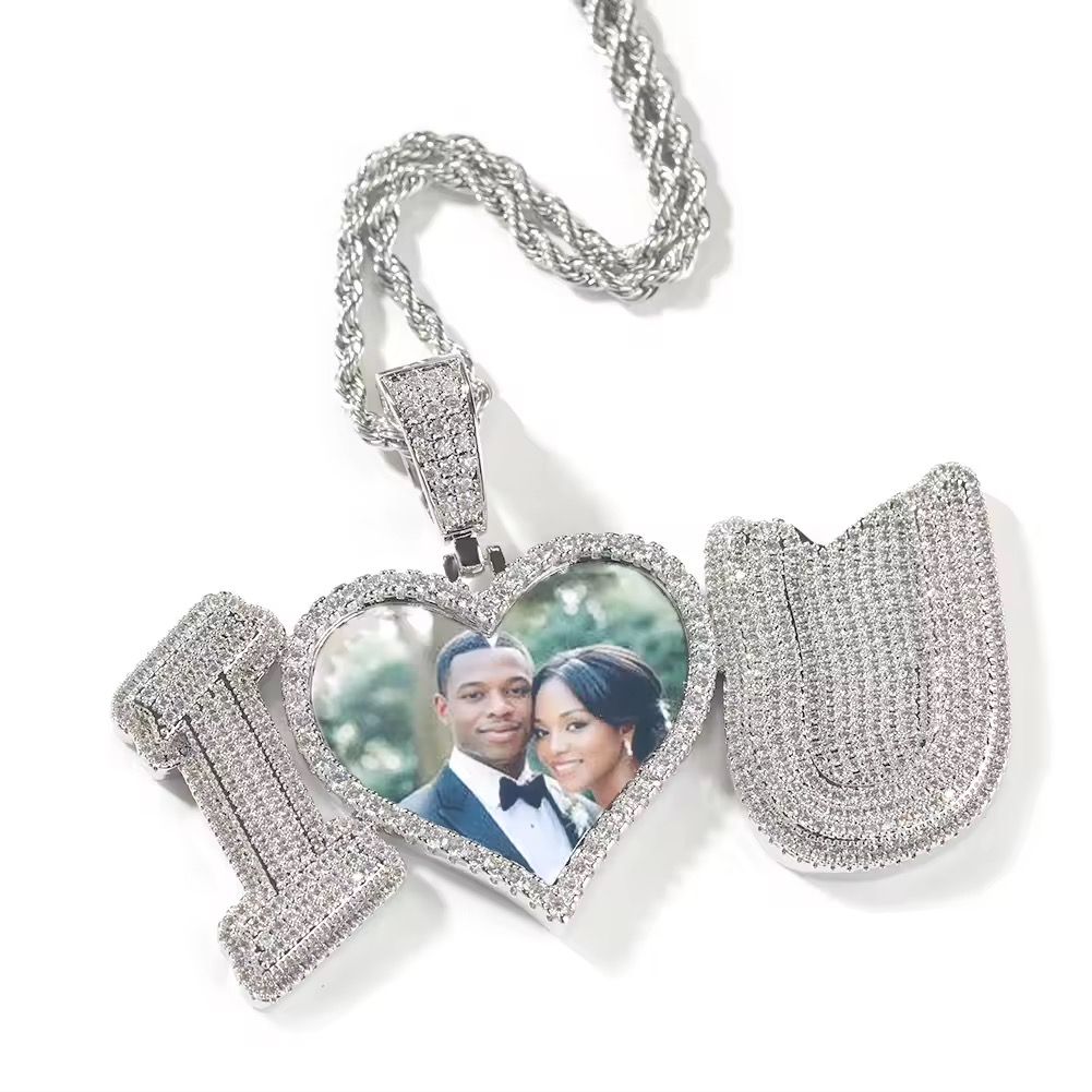 Wholesale and Customize 2Pcs/Set Shiny Fashion Custom Photo Pendant Jewelry Necklace for Men Women Mens Women Accessories Set_0