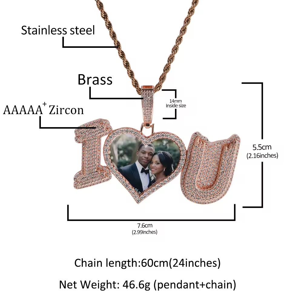 Wholesale and Customize 2Pcs/Set Shiny Fashion Custom Photo Pendant Jewelry Necklace for Men Women Mens Women Accessories Set_3