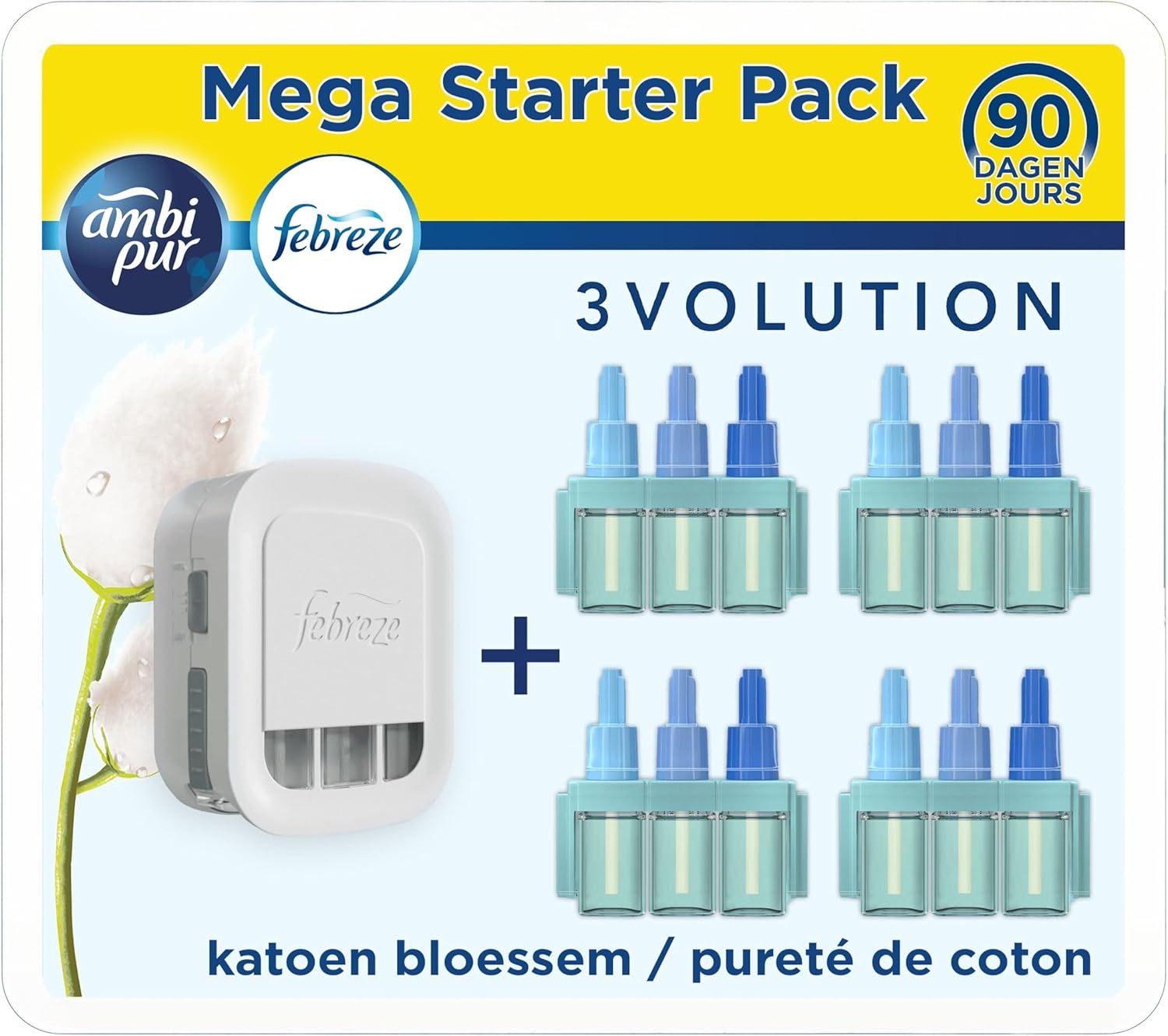 Megapack Febreze 3Volution (Prise + 4 Recharges de 20ml)  Pureté De Coton,  Pour Un An de Fraîcheur_0