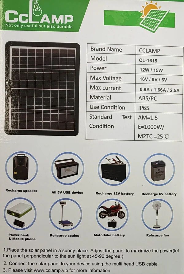 CCLamp CL-1615 15W Solar Mobile Phone and Battery Charger (10005031)_0