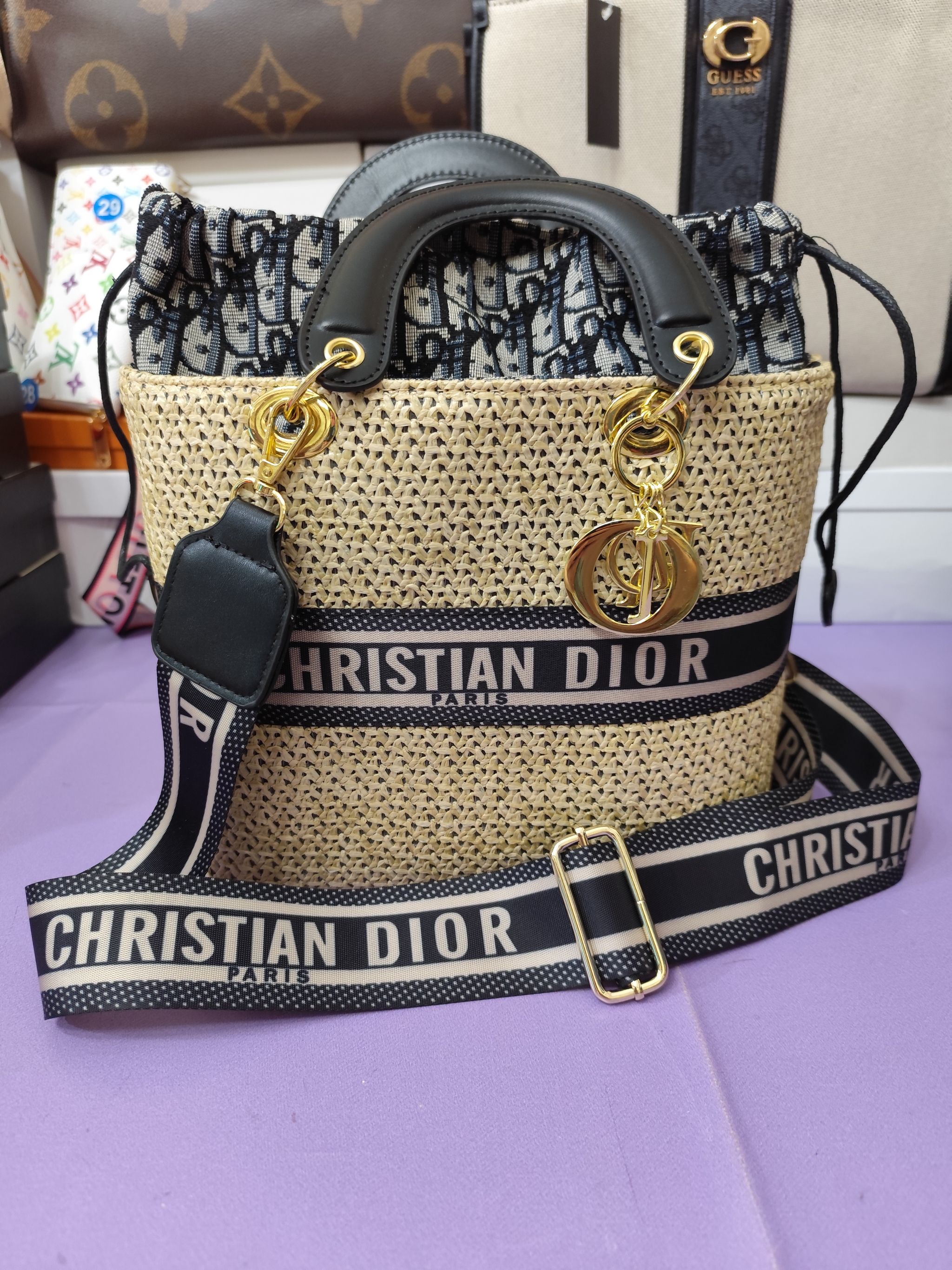 Bolsos CD, mimbre mediano, negro_0
