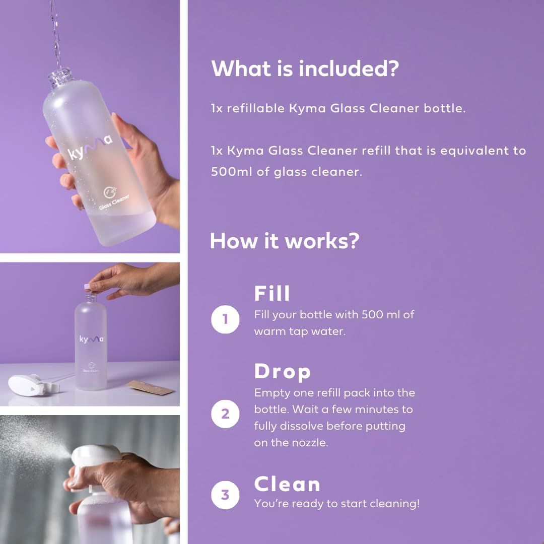 Kyma Lavender Glass Cleaner 500ml (Single Bottle Box 1pc + Refill, 115g)_2