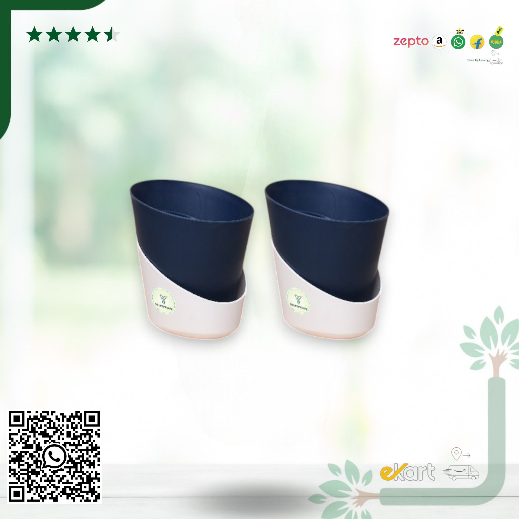 Navy Blue Atlantis Self Water Pots | Pack of 2_4