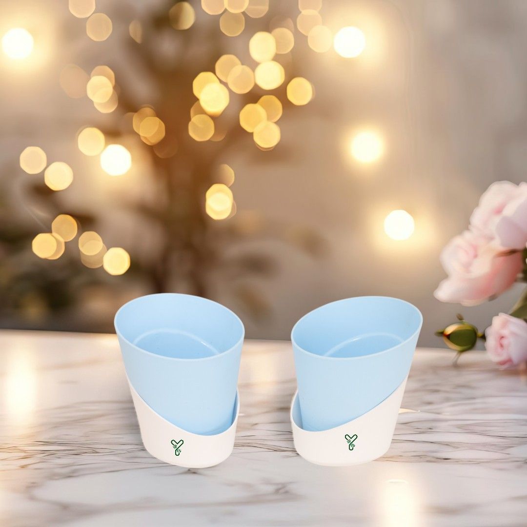 Pastel Blue Atlantis Self Water Pots | Pack of 2_4