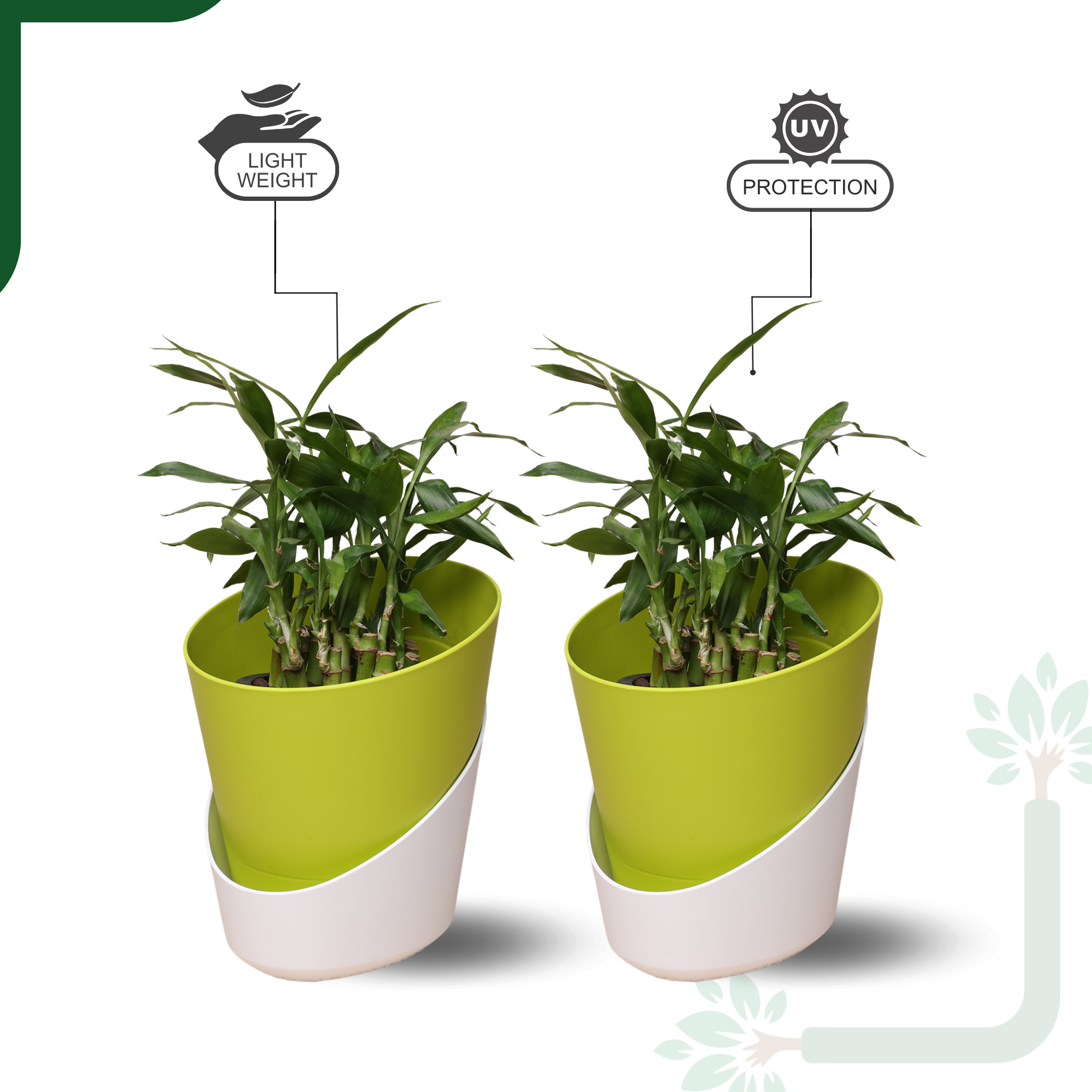 Lemon Green Atlantis Self Water Pots | Pack of 2 _1