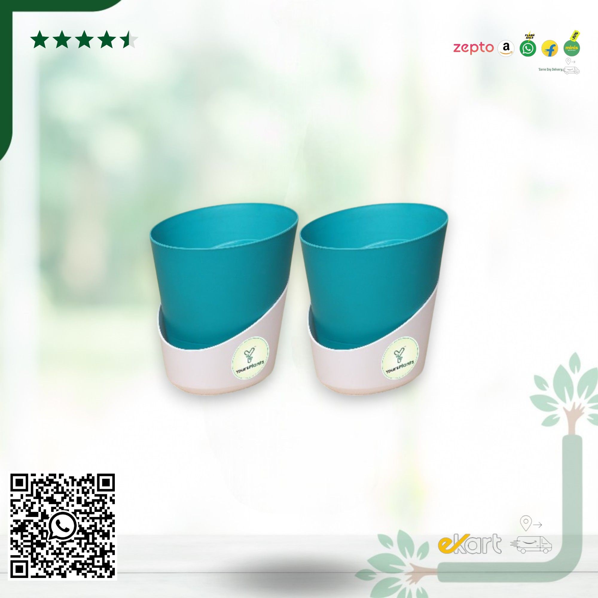 Teal Atlantis Self Water Pots | Pack of 2_4