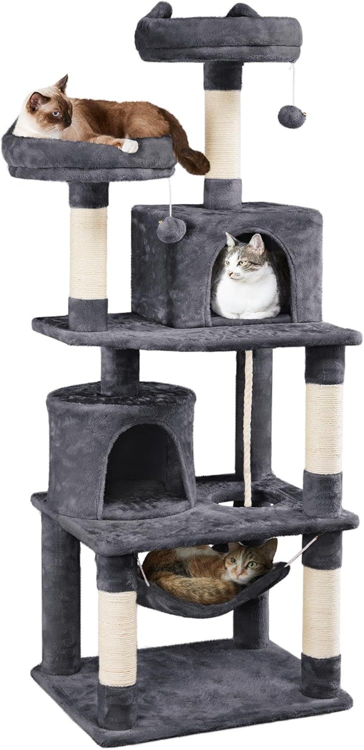 TORRE CENTRO DE ACTIVIDADES YAHEETECH PARA GATOS DE 62.5" VARIOS NIVELES CON HAMACA DESCANSO_0