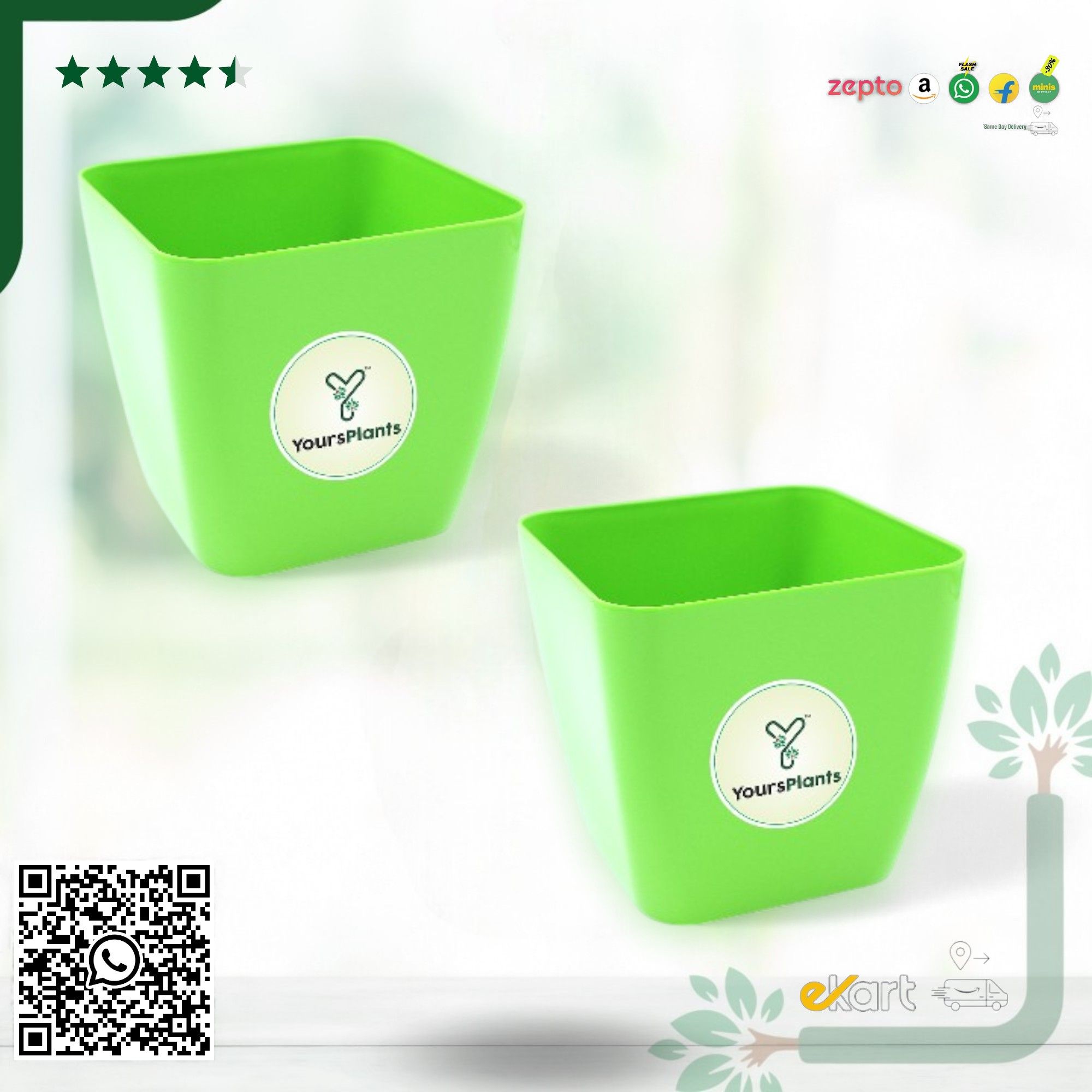 Siena Square Planters | Pack of 2 | Green Pot _0