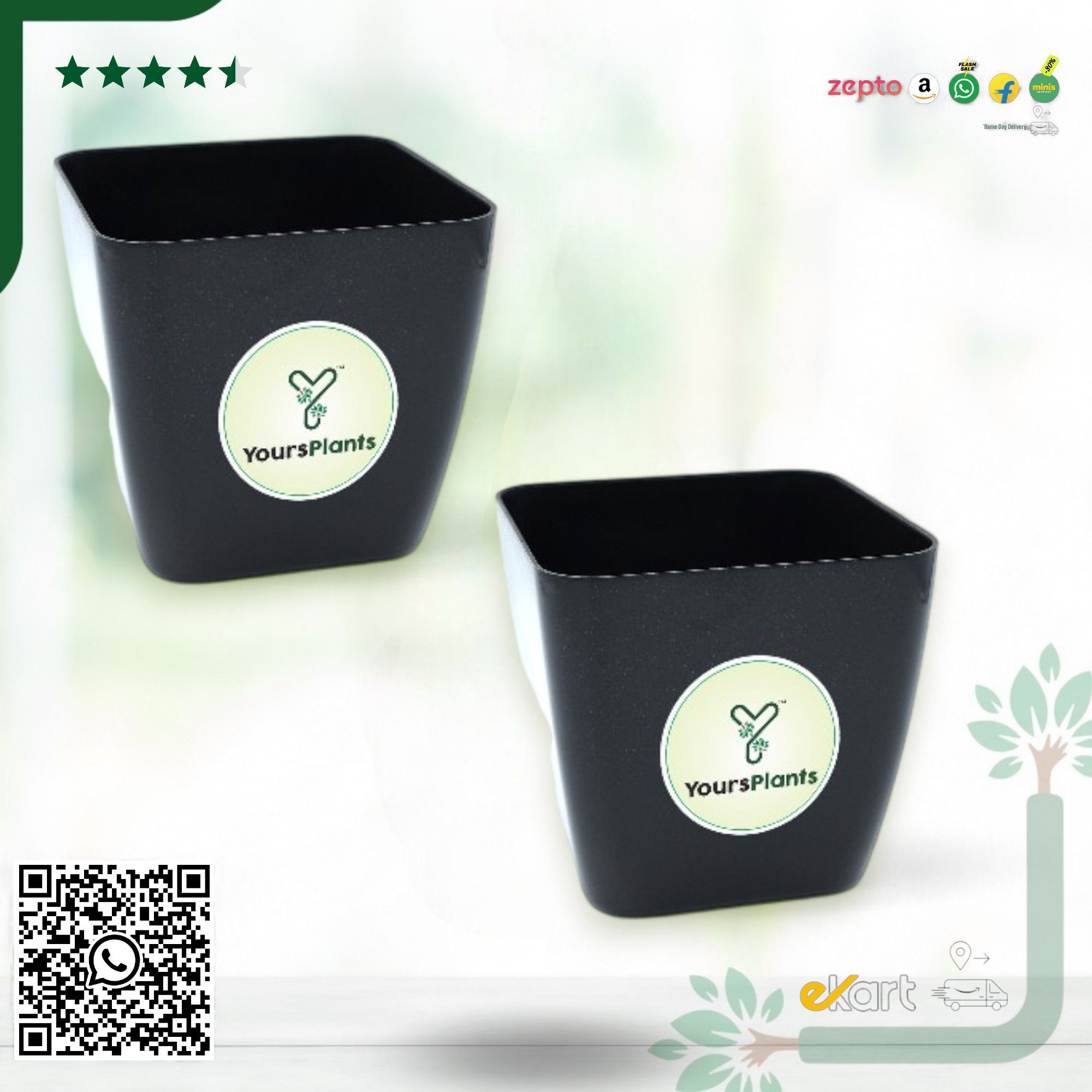 Siena Square Planters | Pack of 2 Black Pot_0